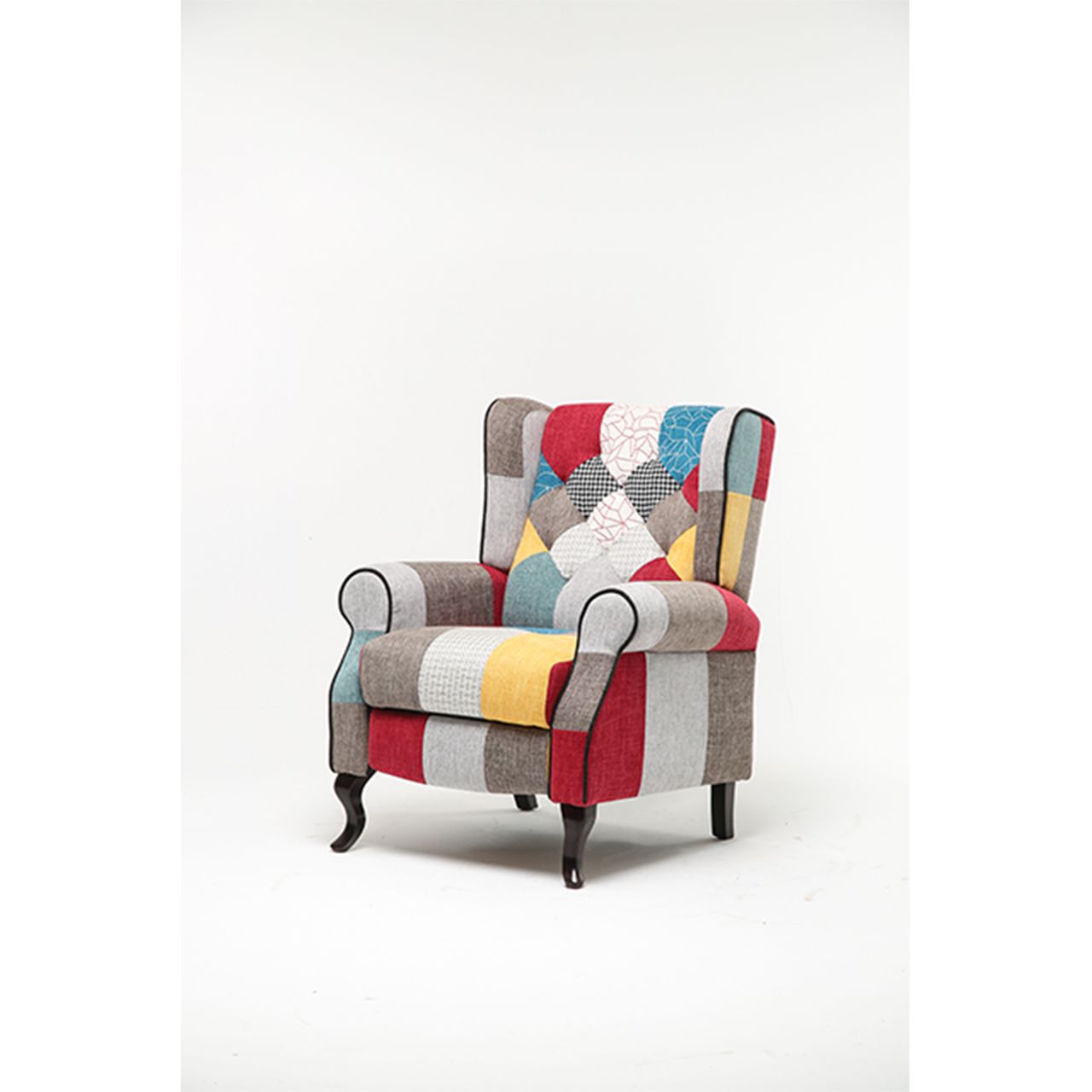 Better Home Skandinavischer Sessel mit verstellbarer Rückenlehne PICO, stoffbezug Patchwork bunt