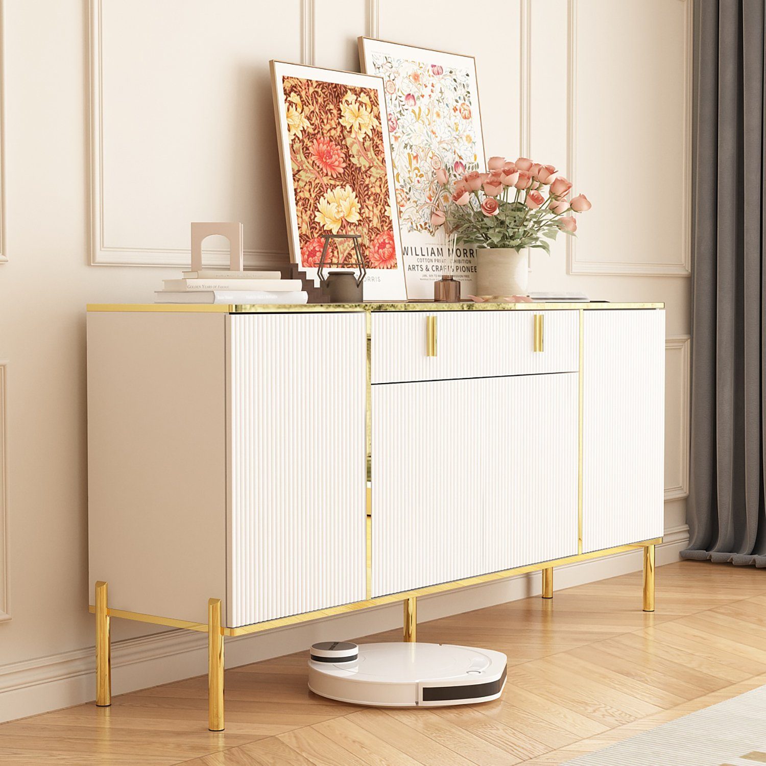 FUFU&GAGA Sideboard Komodenschrank mit 4 Türen und 1 Schublade