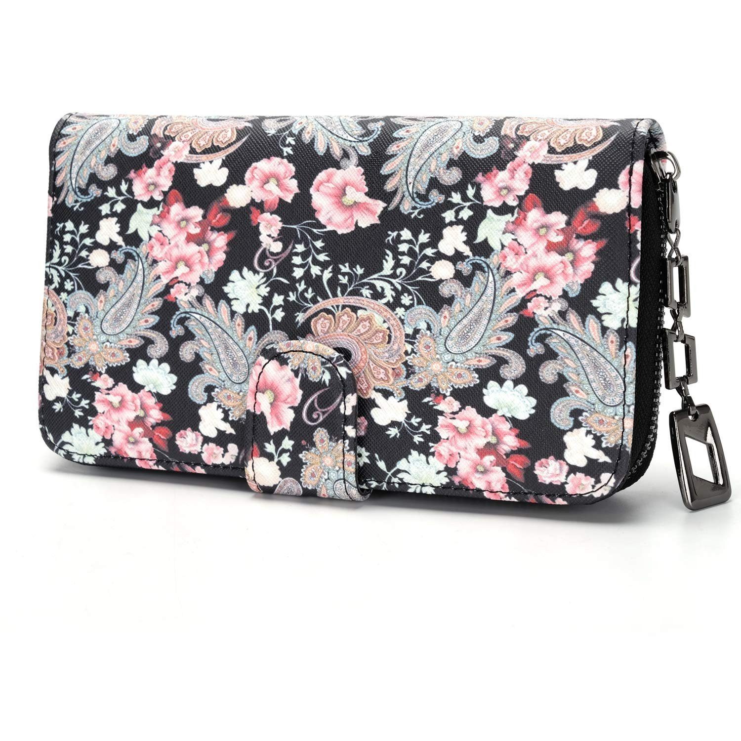 TAN.TOMI Geldbörse Geldbeutel mit Blumen- und Blütenmuster im Mandala Stil (Geldbeutel), Praktische Aufteilung mit viel Platz,Lange Brieftasche