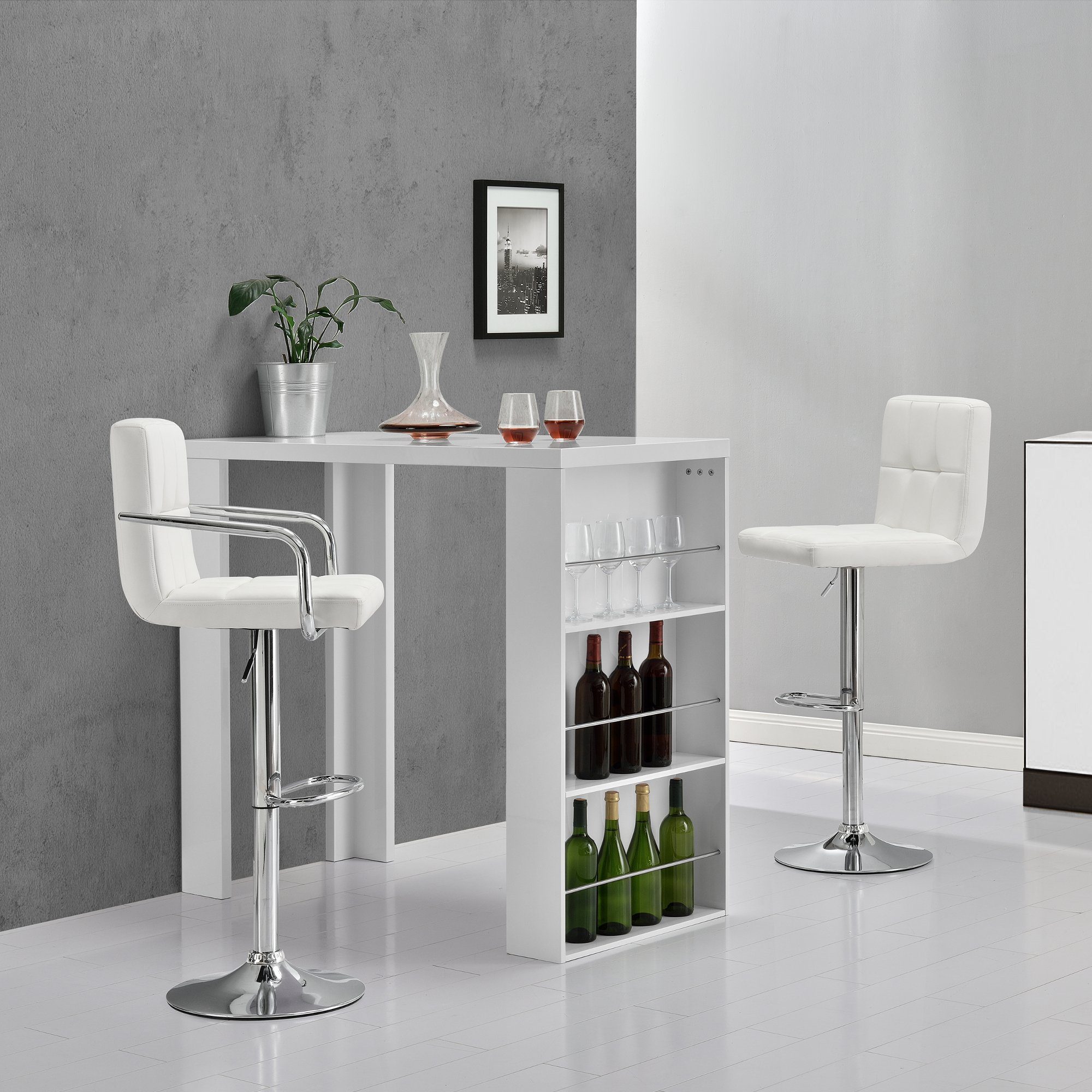 en.casa Bartisch, Bonn Bartheke mit seitlichem Regal weiß 117 x 57 x 106,5 cm