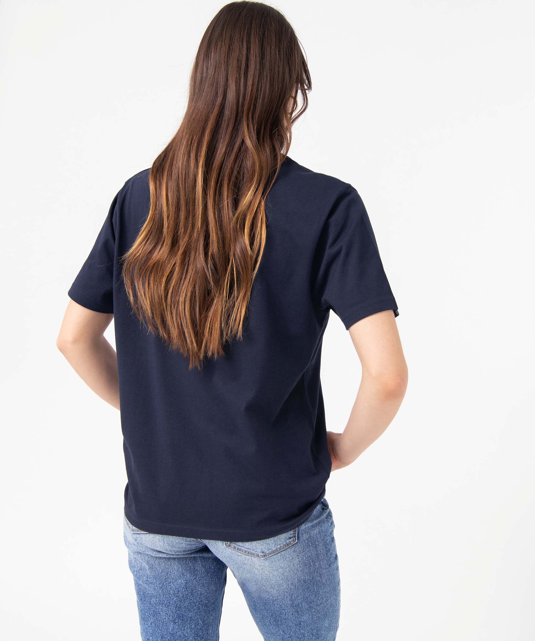 Tee-shirt femme à manches courtes avec message pailleté marine | GEMO