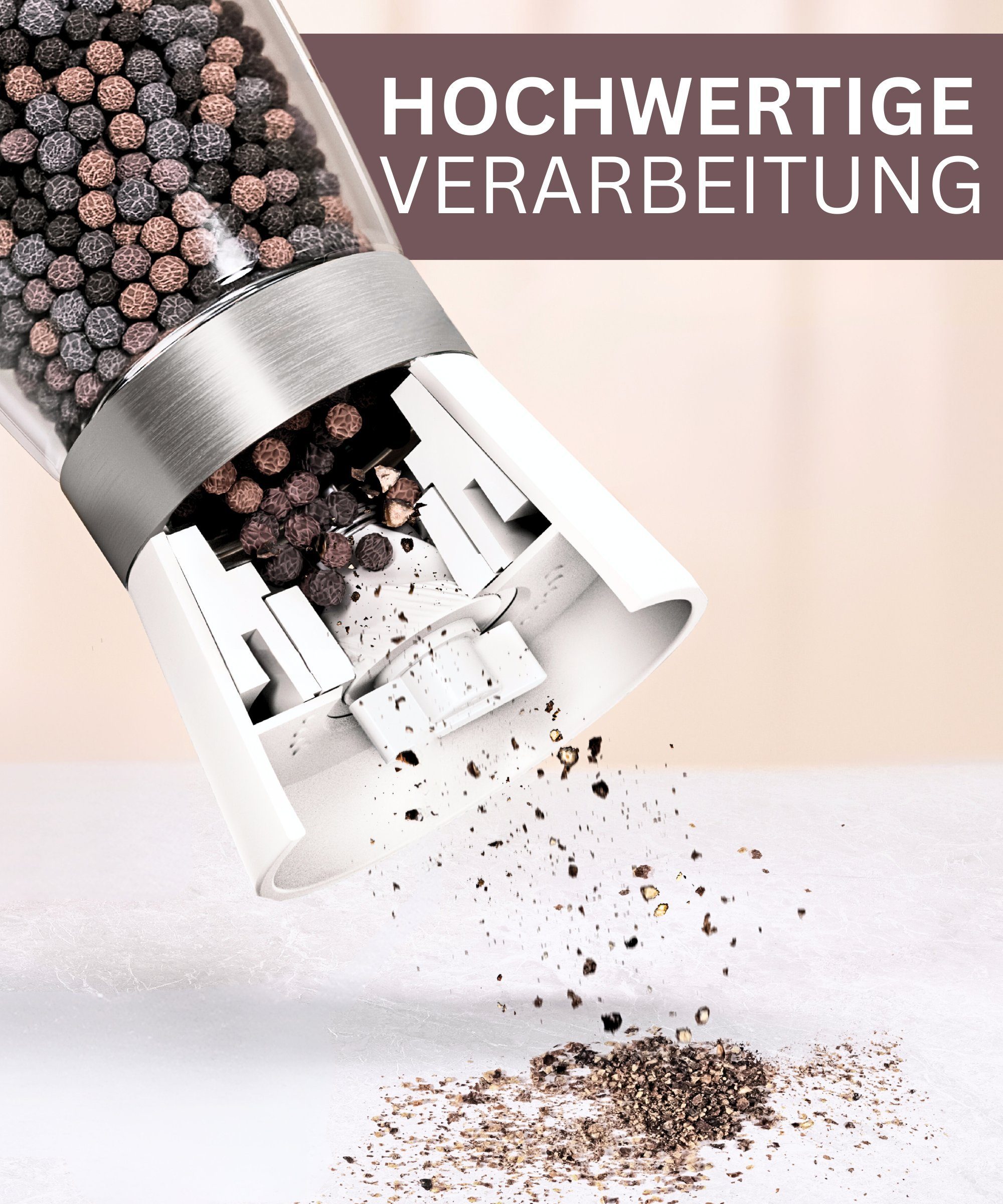 Hannah's Homebrand Salz-/Pfeffermühle Salz und Pfeffermühle mit einstellbarem Keramikmahlwerk Manuell, (2 Stück), Robuste Salzmühle und Pfeffermühle 14 cm