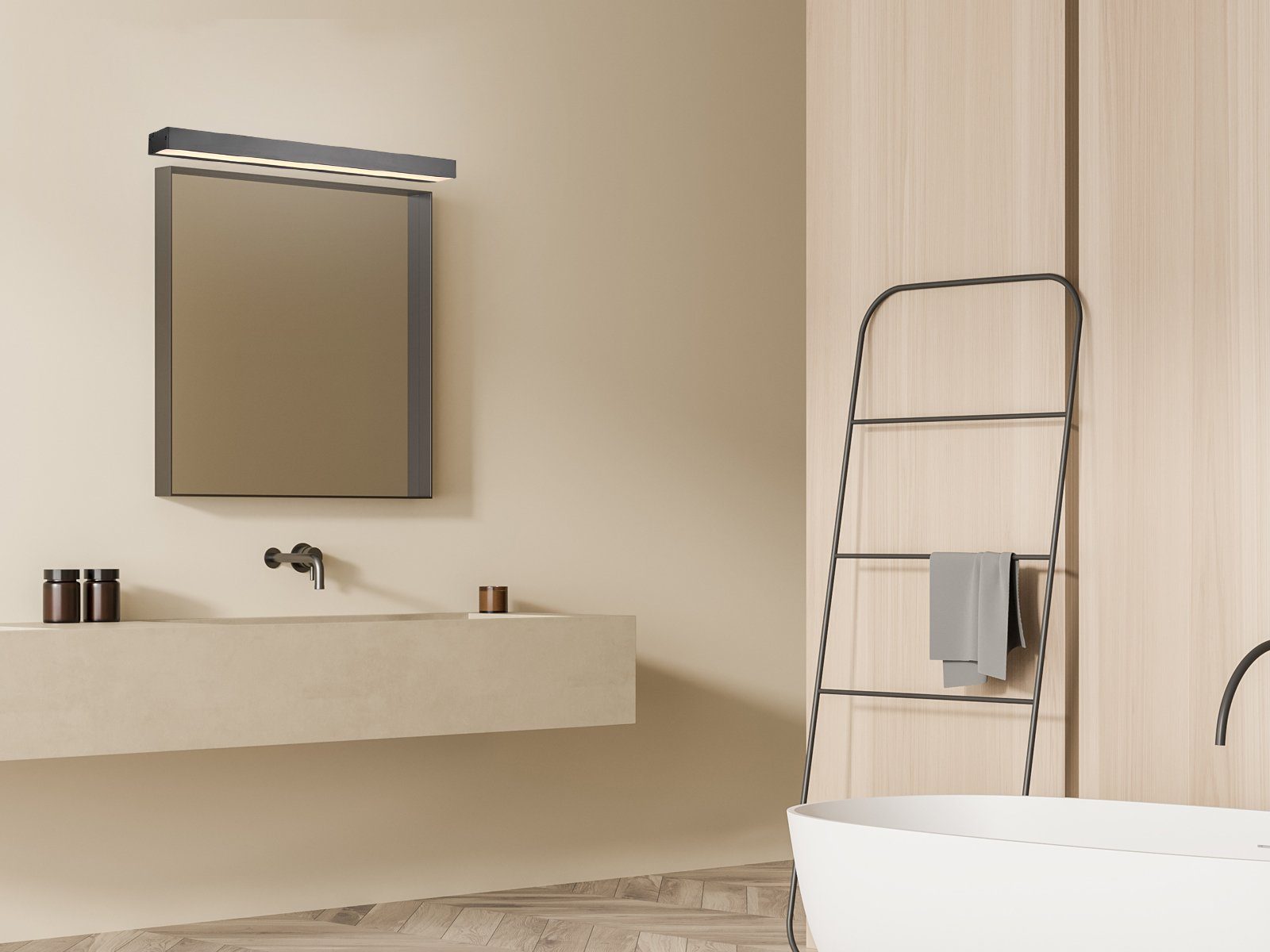 meineWunschleuchte Spiegelleuchte, LED fest integriert, Warmweiß, 2er Set indirekte Beleuchtung Badezimmerlampen Up and Down Wand B 60cm