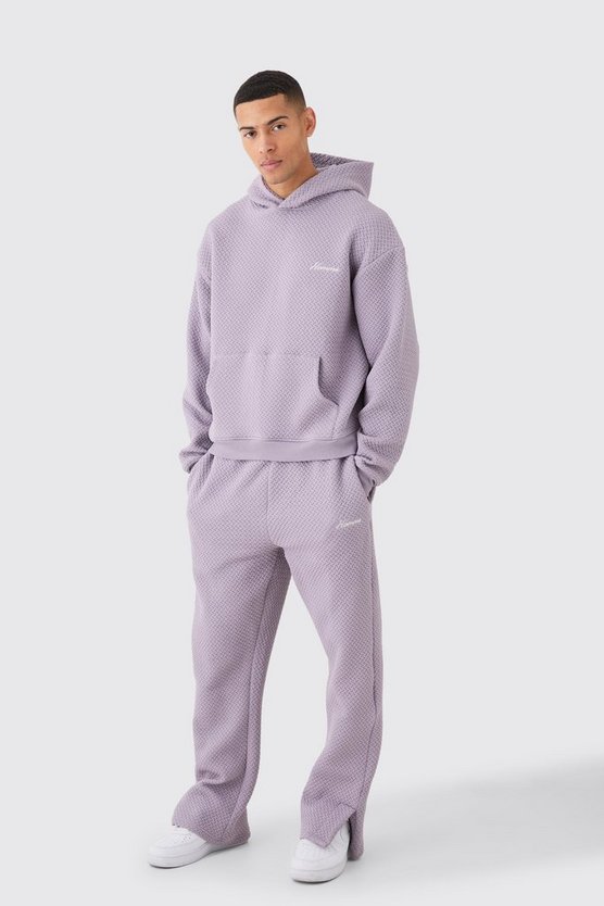 Kastiger Oversize Trainingsanzug mit Jacquard-Stickerei und Kapuze