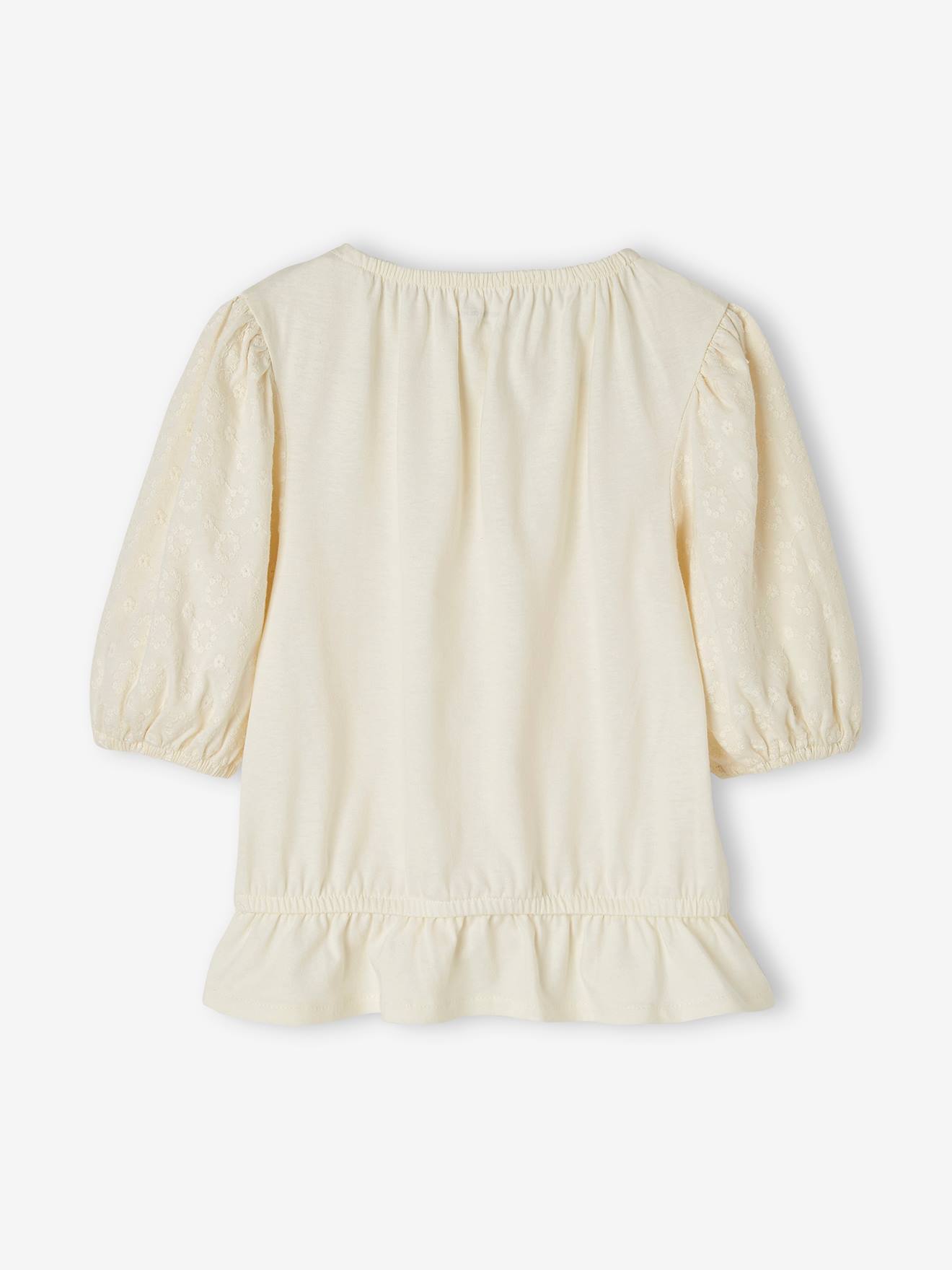 T-shirt blouse brodé fleurs fille écru
