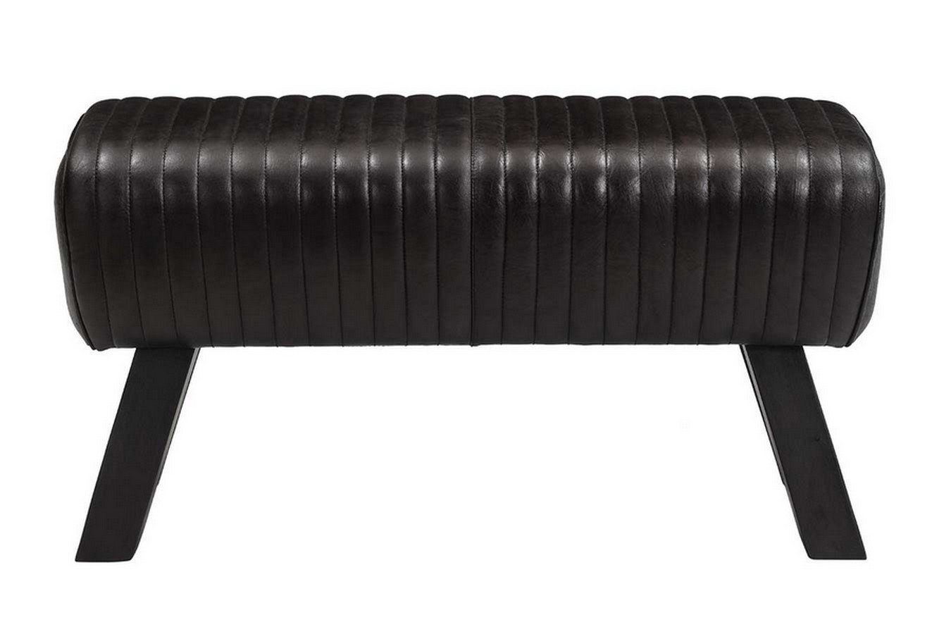 daslagerhaus living Bauernschrank Sitzbank Vintage Leder schwarz B 87 cm