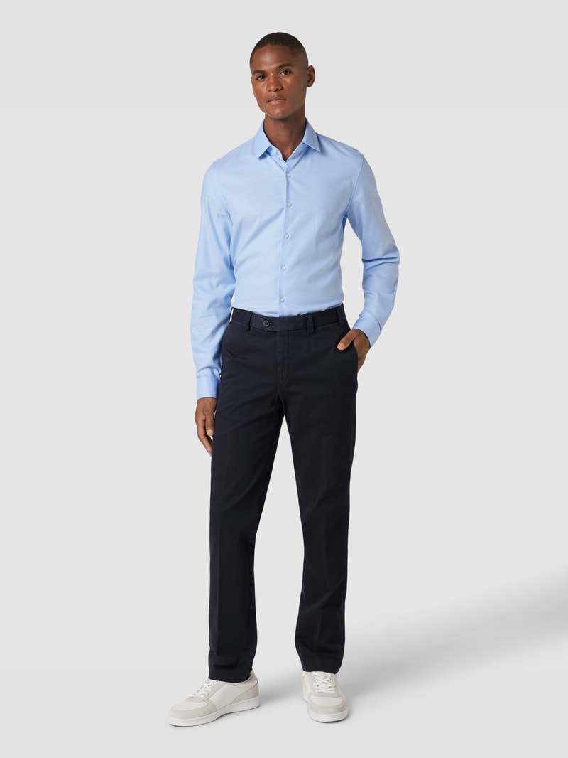 Slim Fit Business-Hemd mit Label-Stitching Modell 'Bari' in bleu