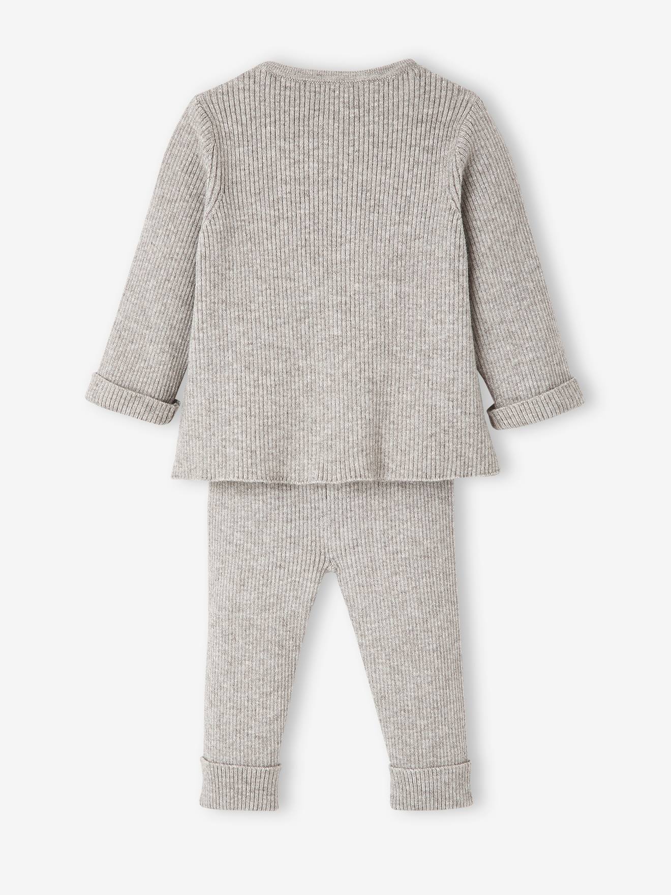 Ensemble mixte en tricot gilet et pantalon bébé blanc