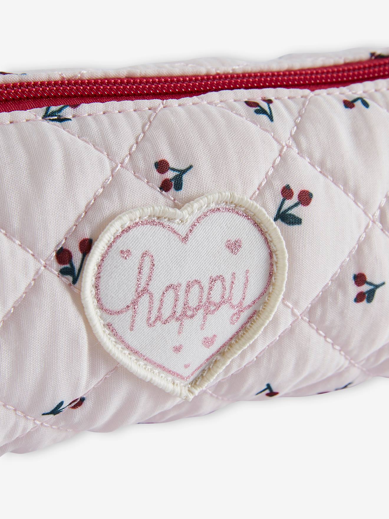 Trousse matelassée motifs cerises fille rose imprimé
