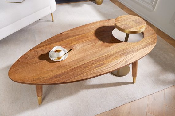 riess-ambiente Couchtisch GATSBY 110cm braun / gold (Set, 2-St), Wohnzimmer · oval · Massivholz · Metall · Beistelltisch · Retro Design