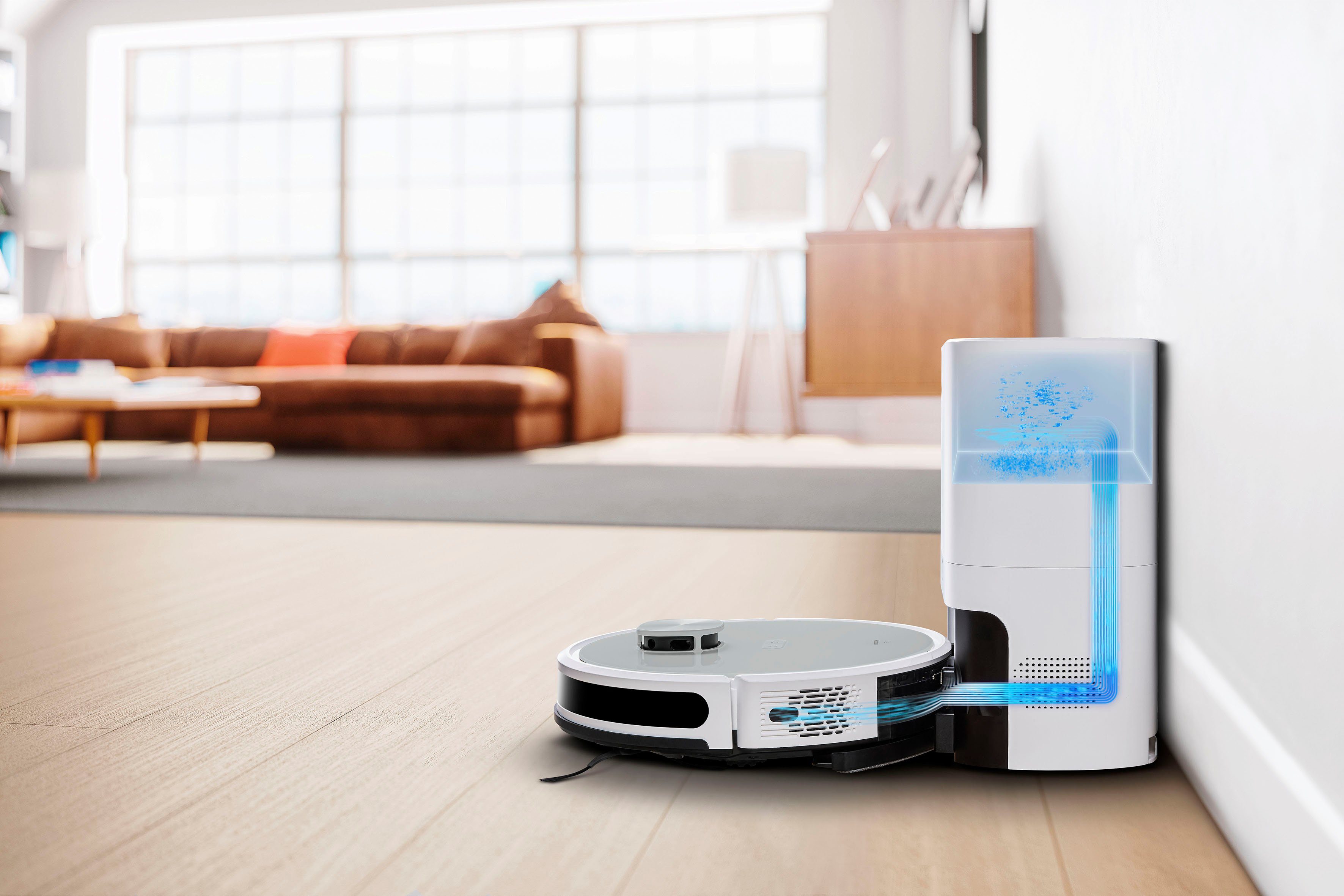 Medion® Nass-Trocken-Saugroboter Saug- und Wischroboter mit Absaugstation (X21 SW), App Steuerung und automatische Entleerung