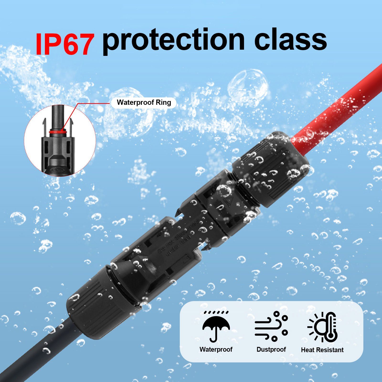 GLIESE Solaranlage 6mm2 rot + schwarz Solarkabel 1m-15m mit Stecker