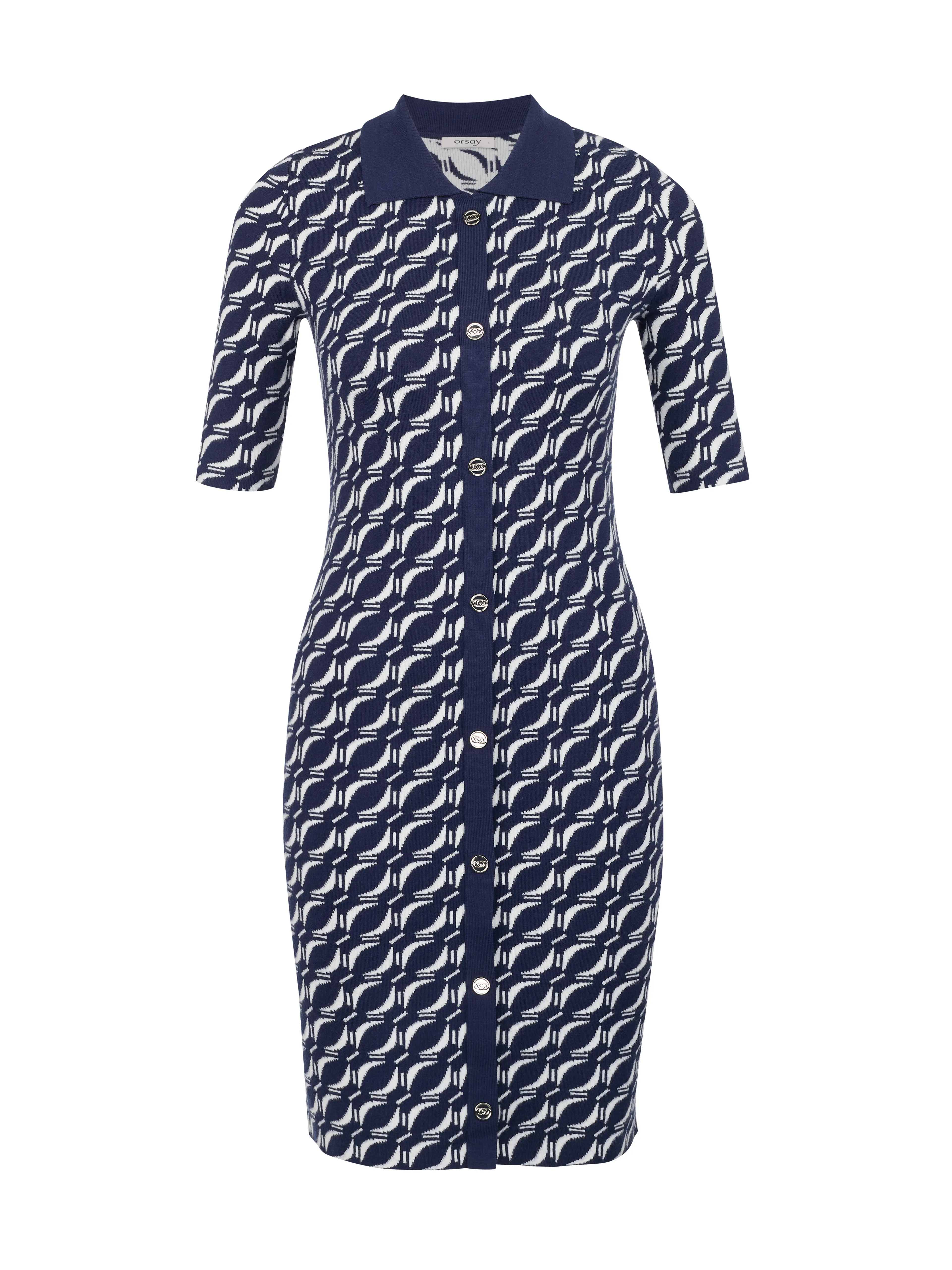 Dunkelblaues gemustertes Damen-Pulloverkleid ORSAY