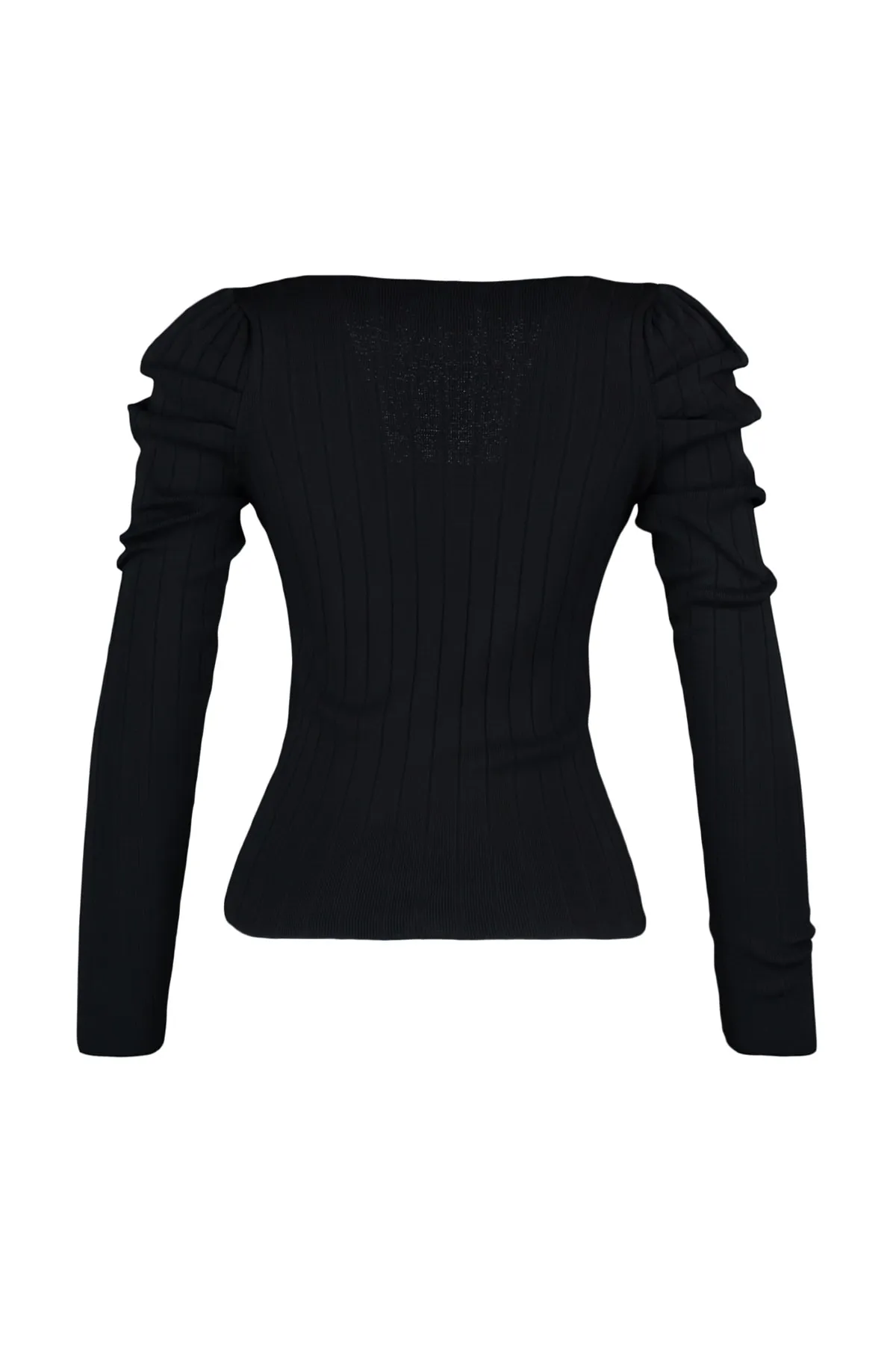 Trendyol Collection  Schwarzer Strickpullover mit gerafftem quadratischem Kragen TWOAW21KZ0649