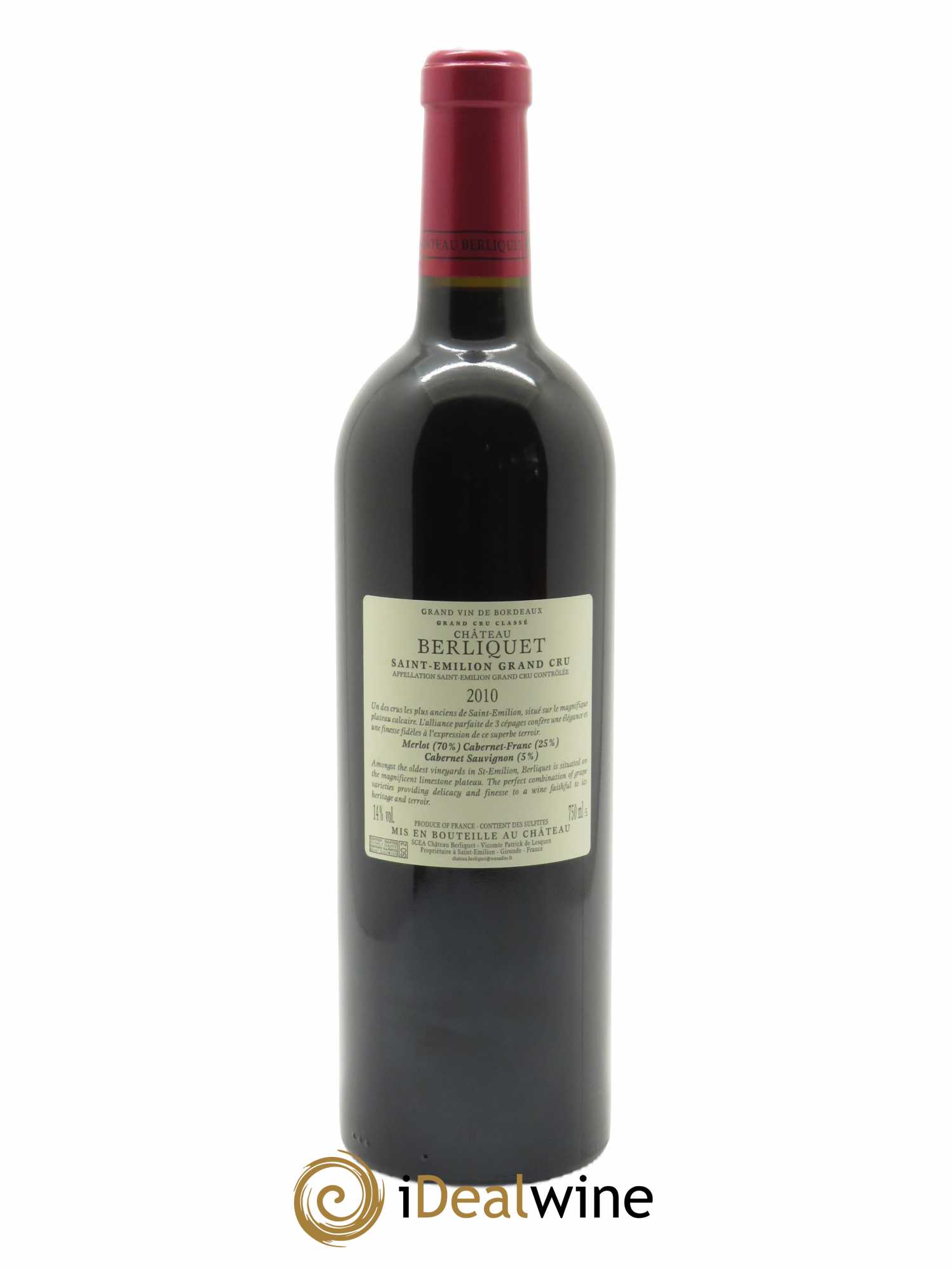 Château Berliquet Grand Cru Classé (CBO à partir de 12 bts) 2010 - Lot de 1 Bouteille