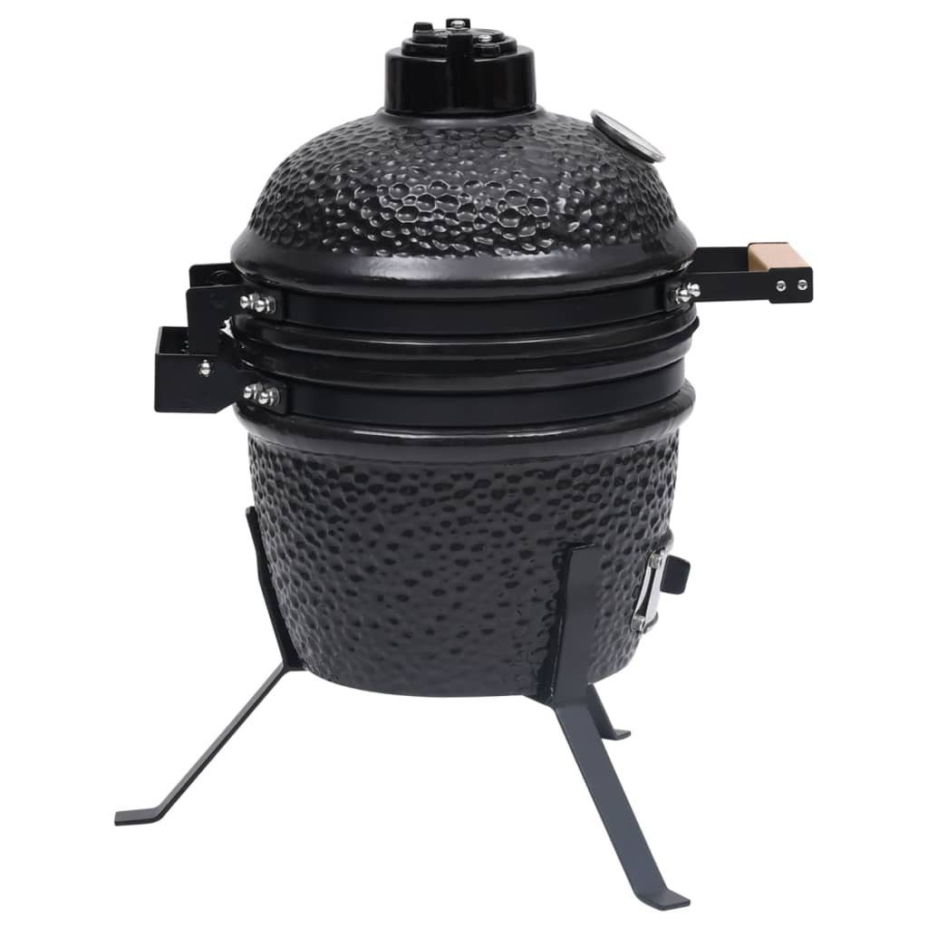 vidaXL Holzkohlegrill 2-in-1 Kamado-Grill Smoker Keramik 56 cm Schwarz