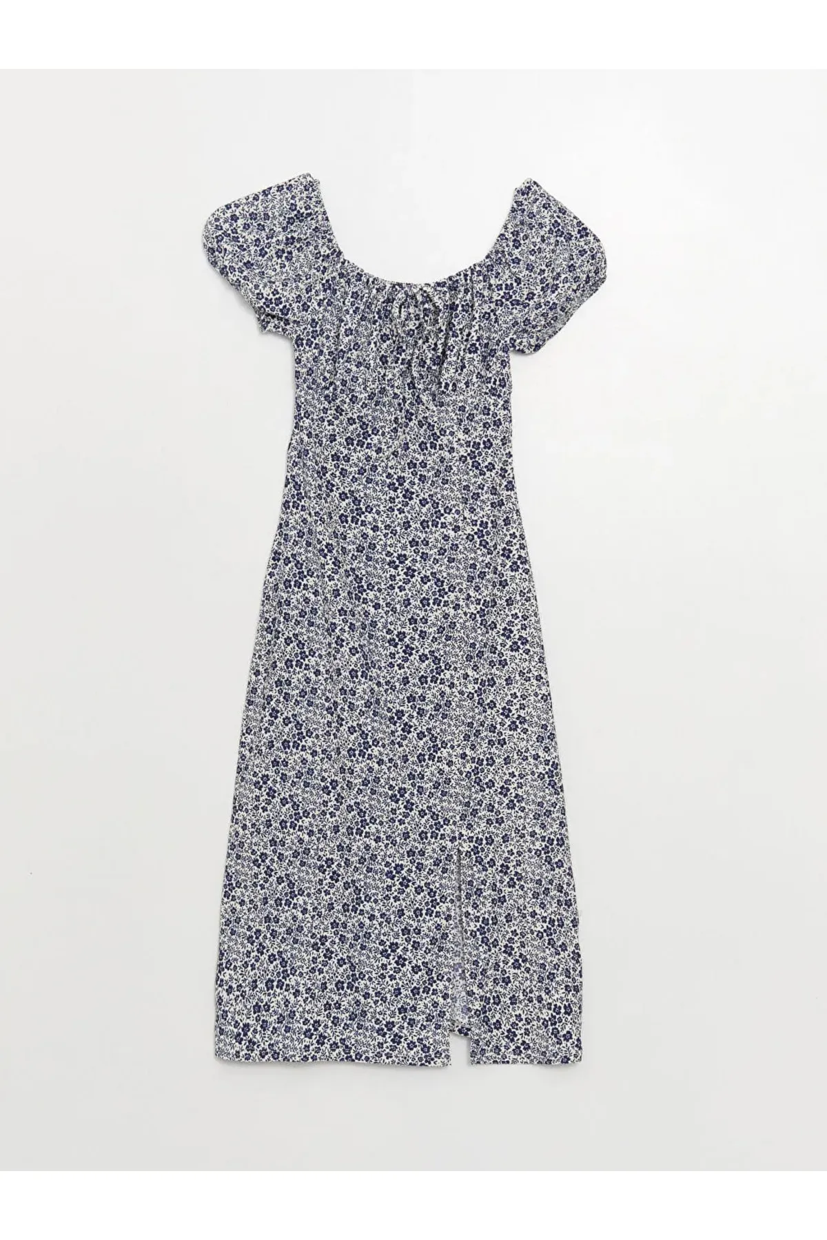 LC Waikiki  Blumengemustertes Damenkleid mit U-Boot-Ausschnitt - Kurze Ärmel