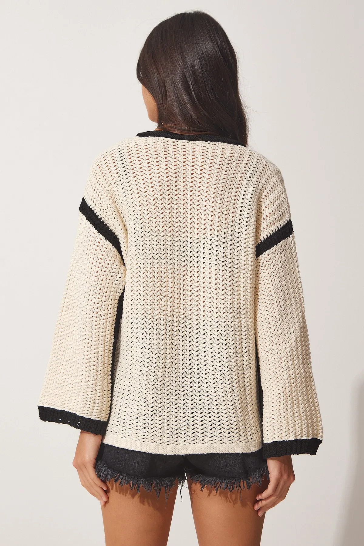 Happiness İstanbul  Damen-Strickbluse mit durchbrochenem Knochenmuster für die Saison MX00101