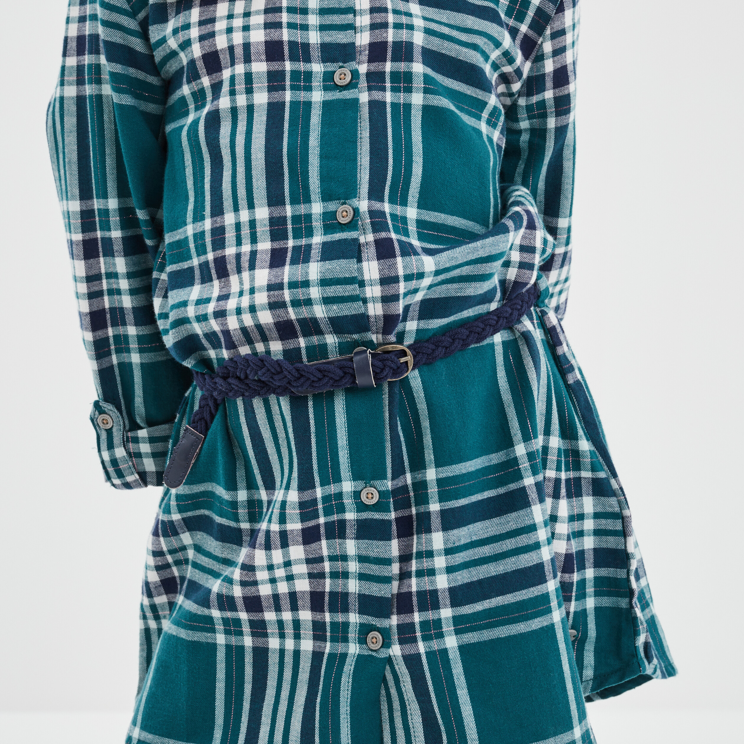 Ensemble robe ceinturée et legging coton bleu marine fille | La Halle