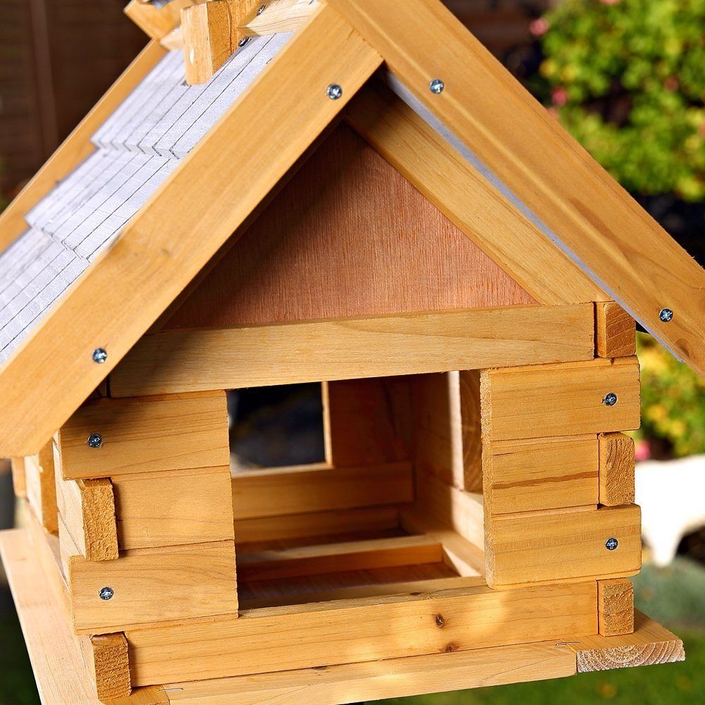 Melko Vogelhaus Vogelhaus Vogelfutterhaus Vogelvilla aus Holz in Grau Weiß Grün Rot Braun Vogelhäuschen Futterstation, Dachschindeln und Haus sind lasiert