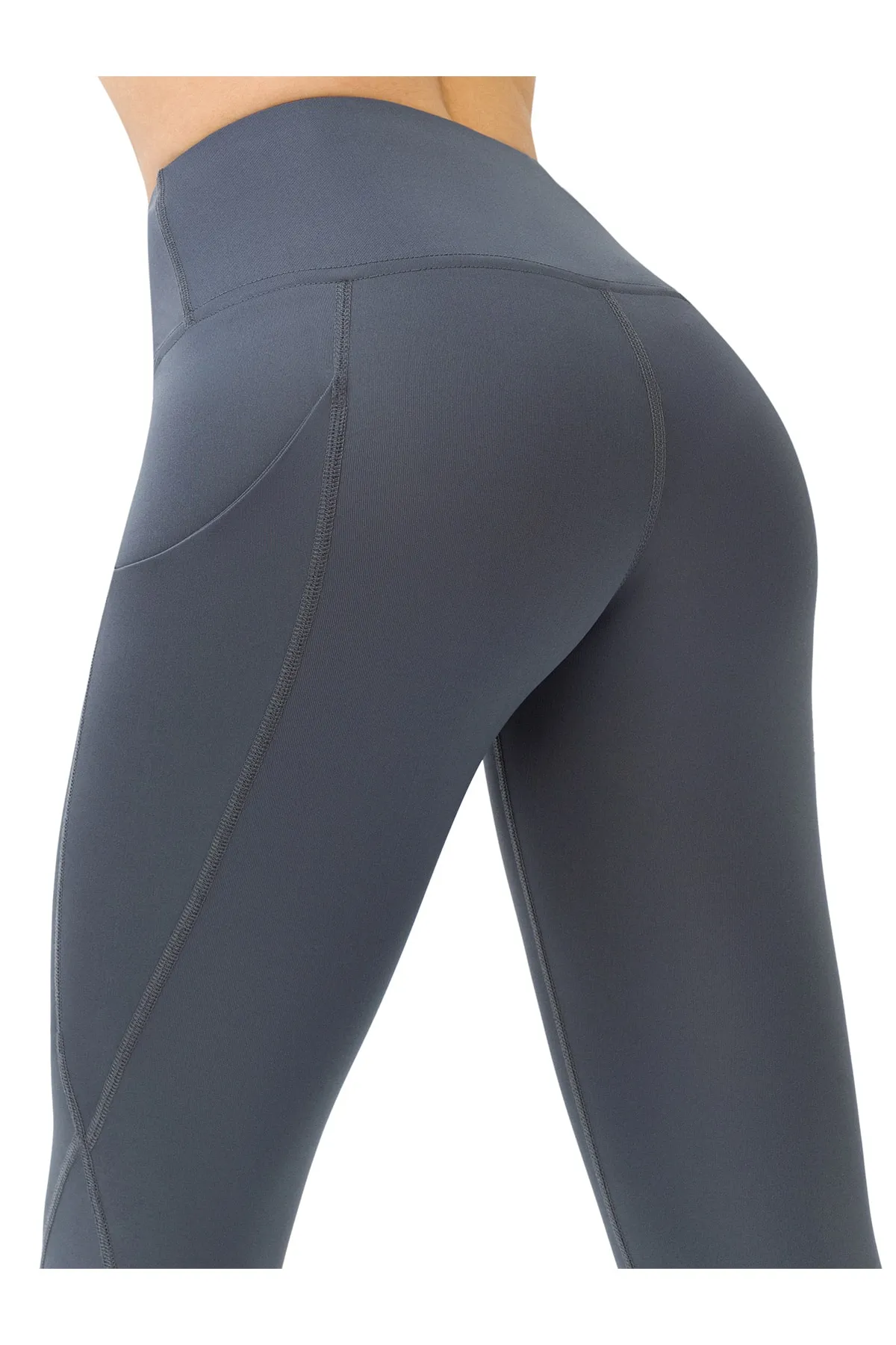 LOS OJOS  Anthrazitfarbene, schlanke Sportstrumpfhose mit hoher Taille und doppelten Taschen für Damen