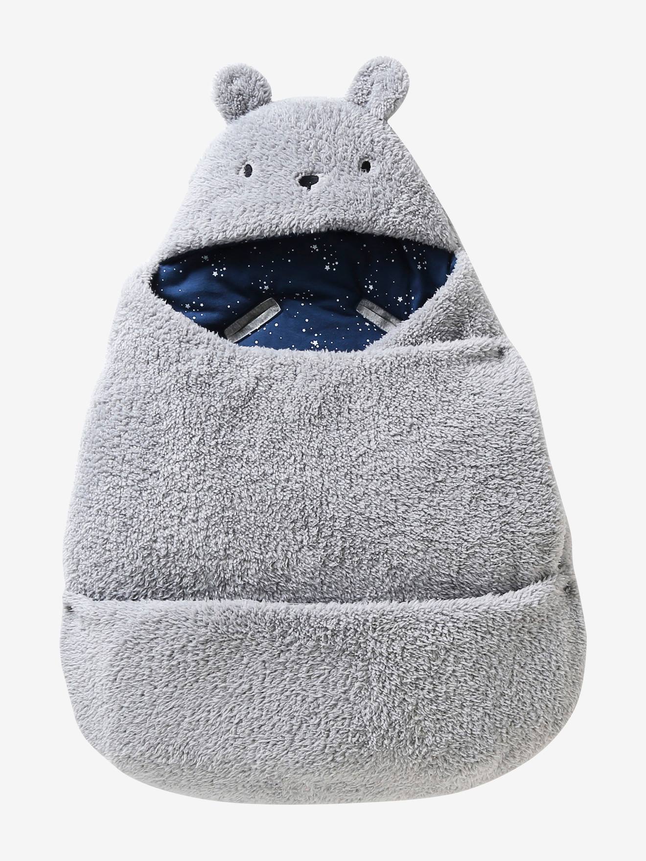 Nid d'ange transformable en peluche Ourson gris souris