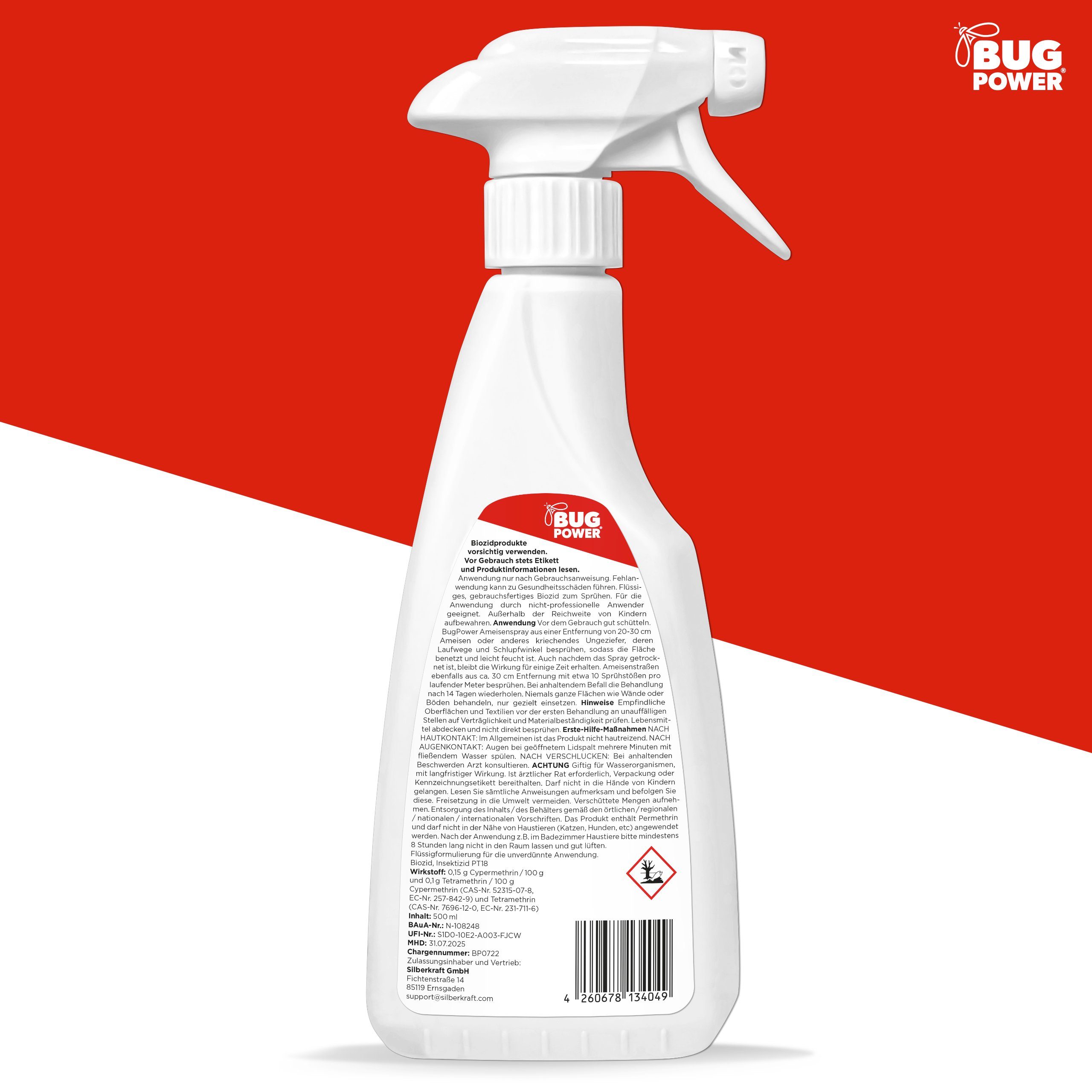 BugPower Insektenspray Ameisen Spray - effektiv gegen Ameisen, 500 ml, 1-St.