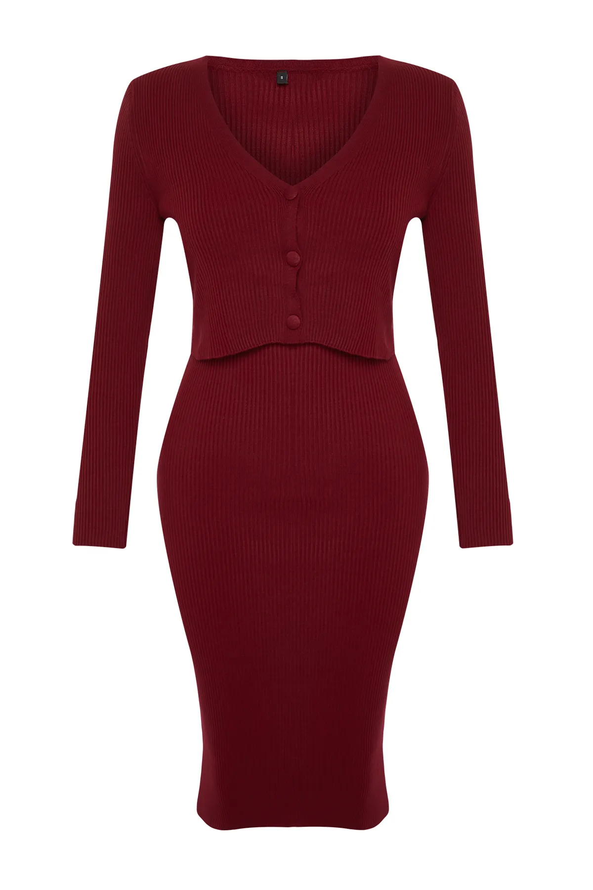 Trendyol Collection  Burgunderrotes, schlichtes Cardigan-Kleid mit Knopfleiste TWOSS21EL0208