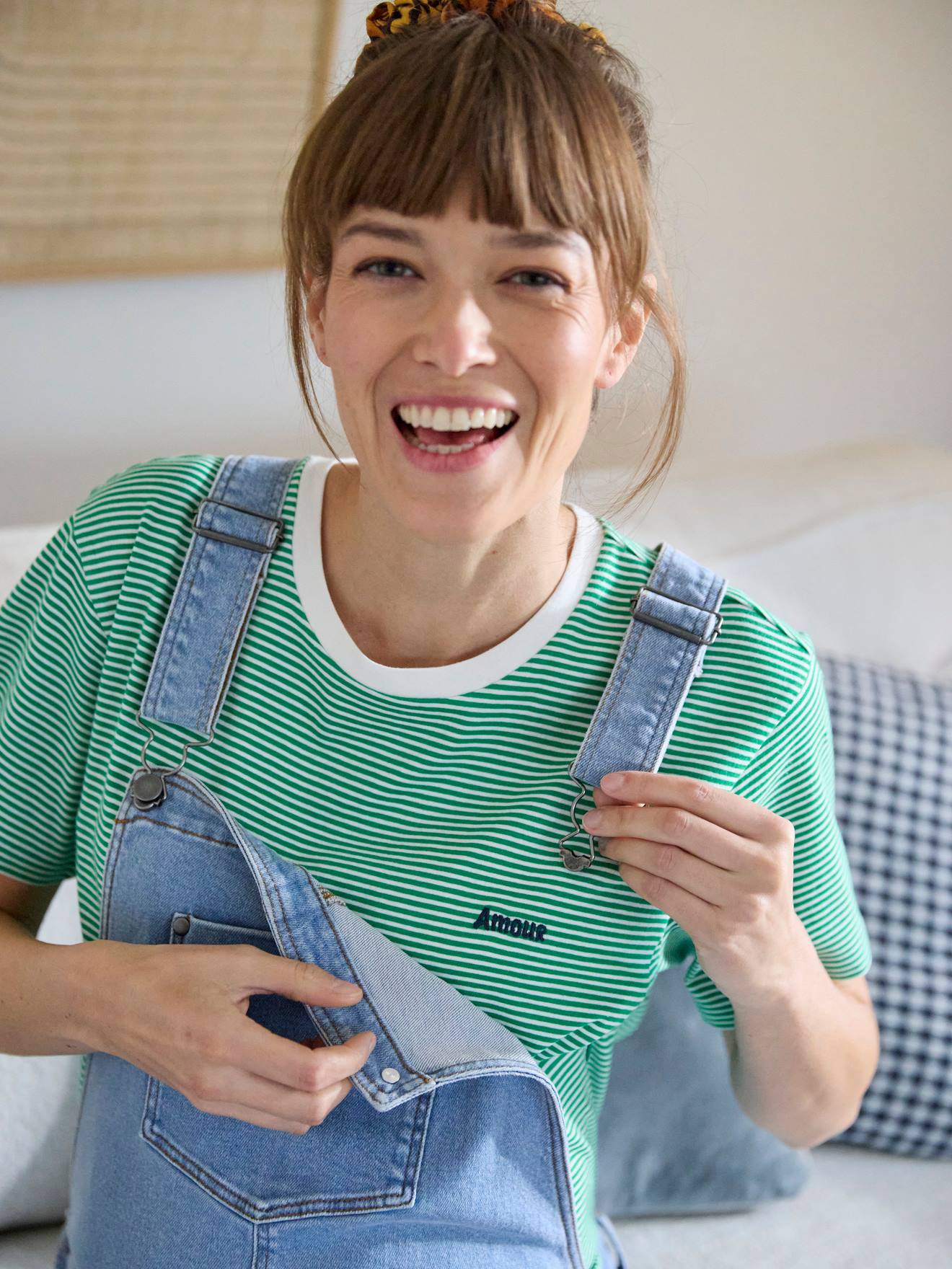 Vertbaudet Latzjeans für Schwangerschaft & Stillzeit, Mom-Fit - dunkelblau
