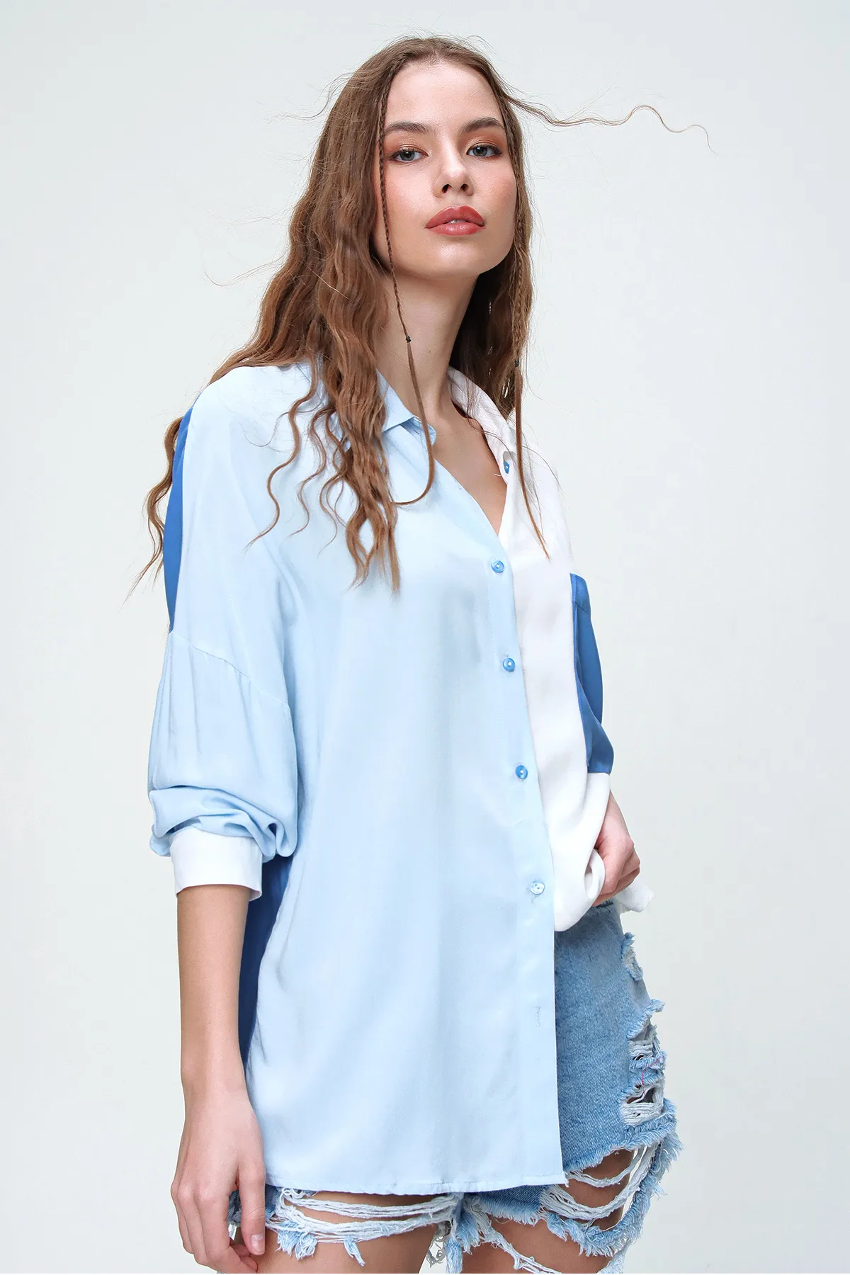 Trend Alaçatı Stili  Hemd - Blau - Regular Fit