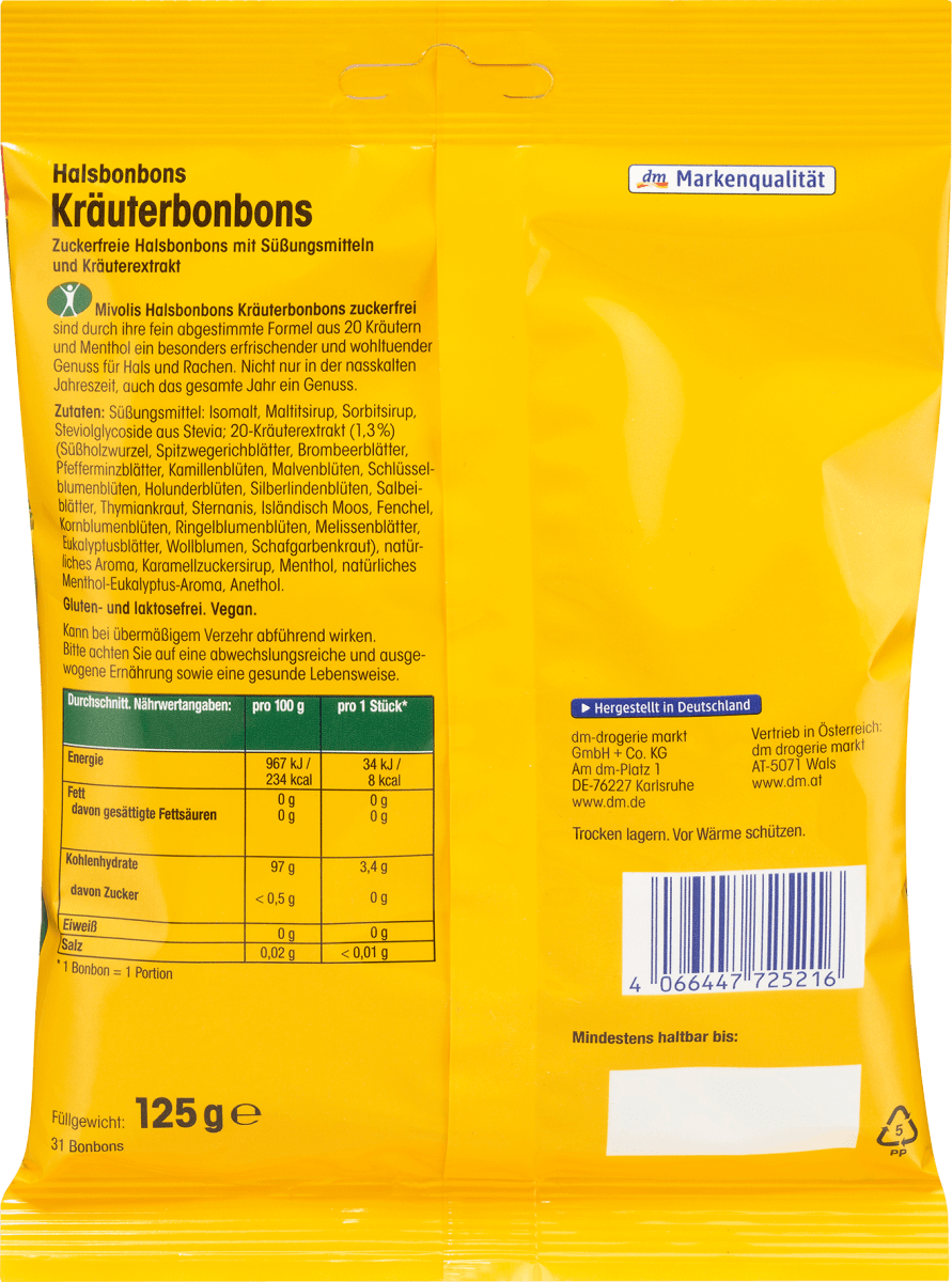 Halsbonbons, Kräuterbonbons, 125 g