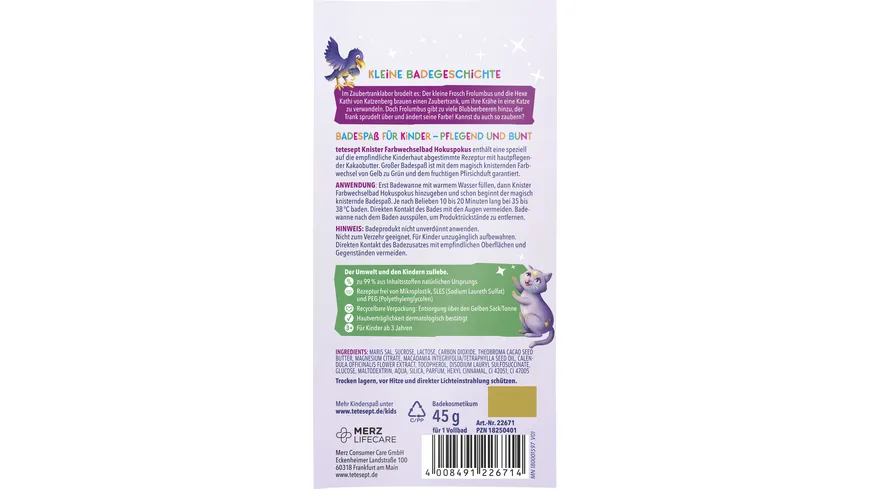 tetesept Kinder Badespaß Knister-Farbwechselbad Hokuspokus 45g 45 g
