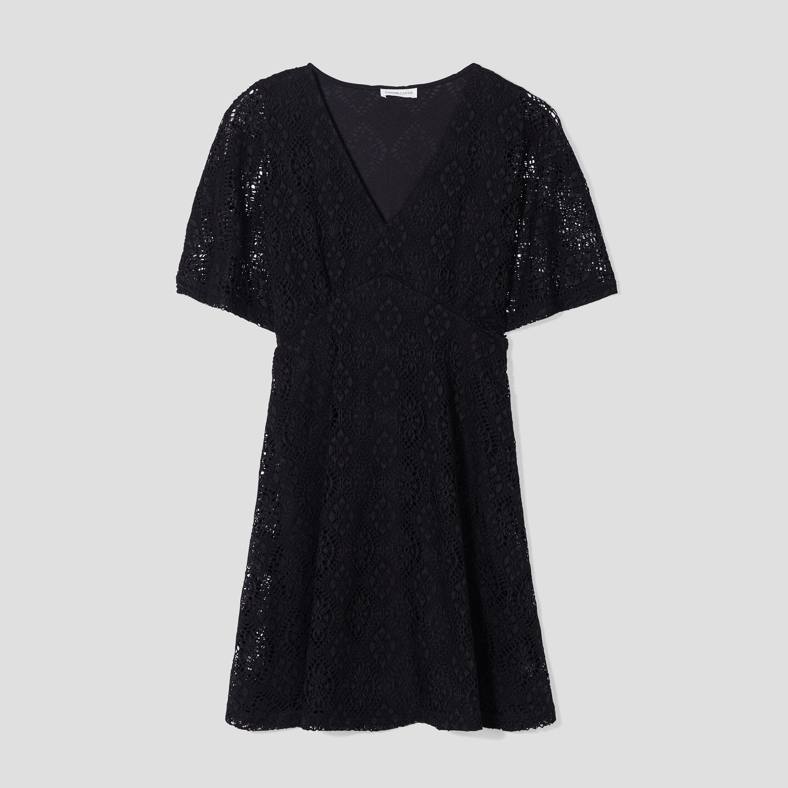 Robe maille manches courtes noir femme | Cache Cache