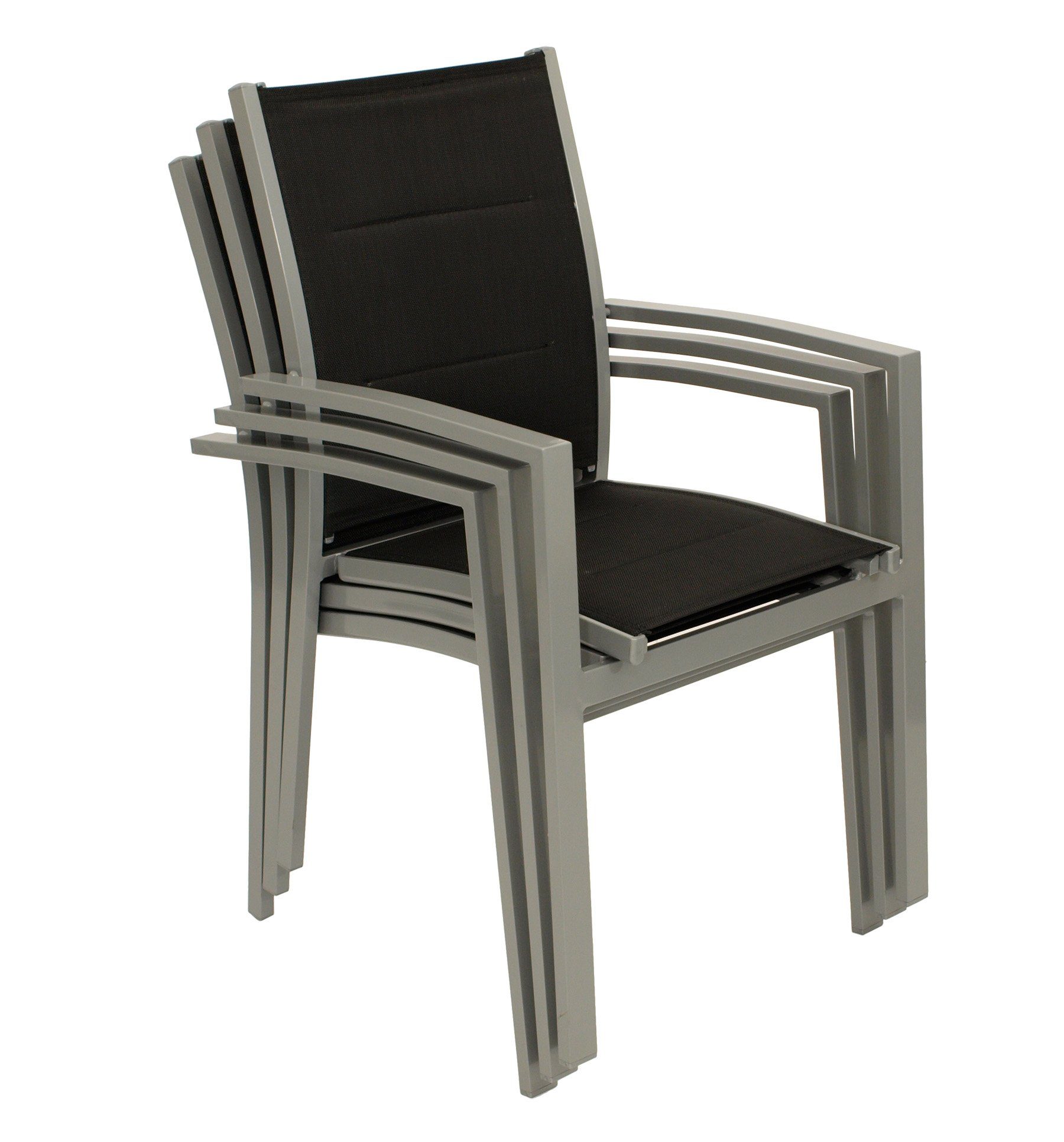 DEGAMO Garten-Essgruppe BAJAZZO 7-teilig, 6x Stapelsessel, 1x Ausziehtisch 175/245x100cm, Alu silbergrau