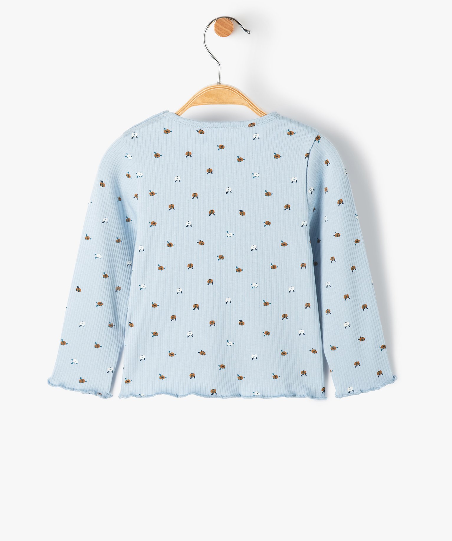 Tee-shirt bébé fille en maille ctelée à motifs fleuris bleu | GEMO
