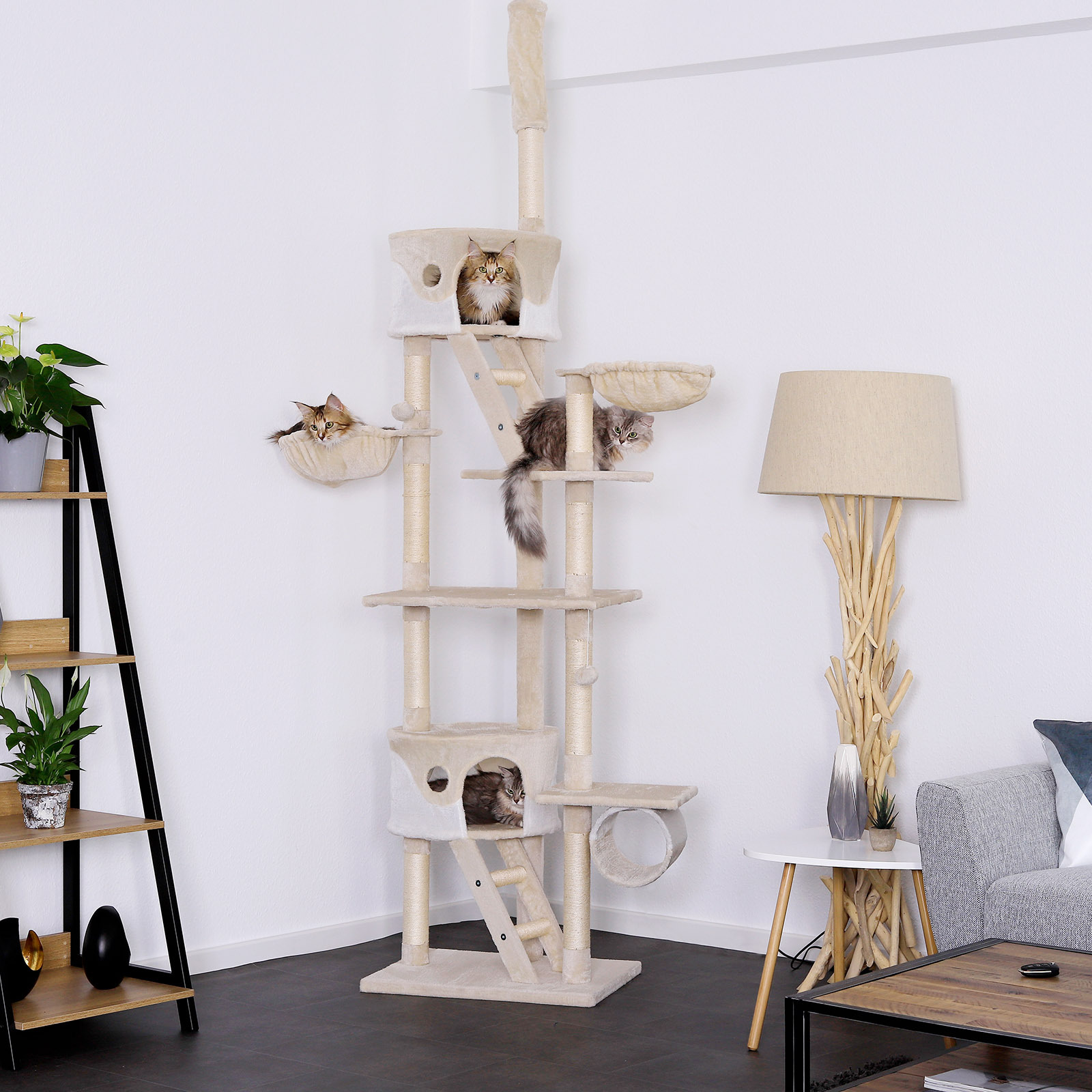 Lionto Kratzbäume Lionto Kratzbaum XXL, Höhenverstellbar (230 - 250 cm) weiß/ beige
