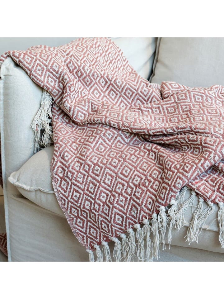 Chic Antique Plaid Decke Aix aus recycelter Baumwolle in rosa günstig kaufen onesize