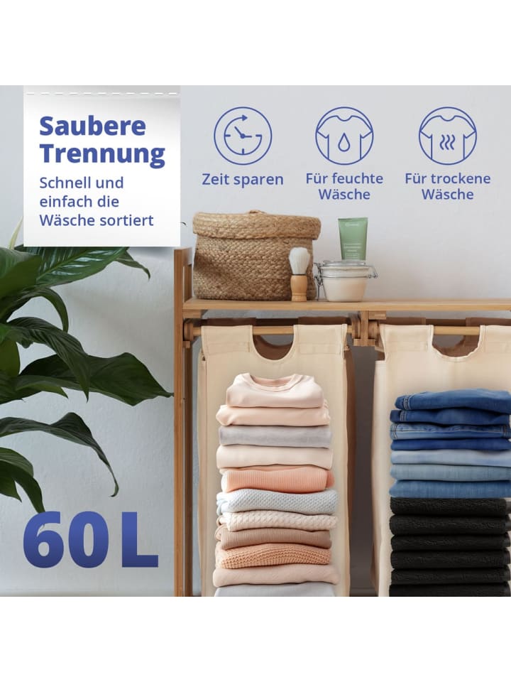 Lumaland Lumaland Wäschekorb aus Bambus mit 2 ausziehbaren Wäschesäcken - Farbe Beige günstig kaufen onesize