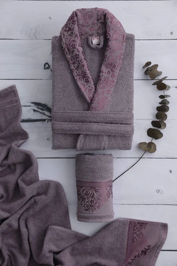 Fiesta  Einzel-Bademantel-Set aus Baumwoll-Jacquard – Lila