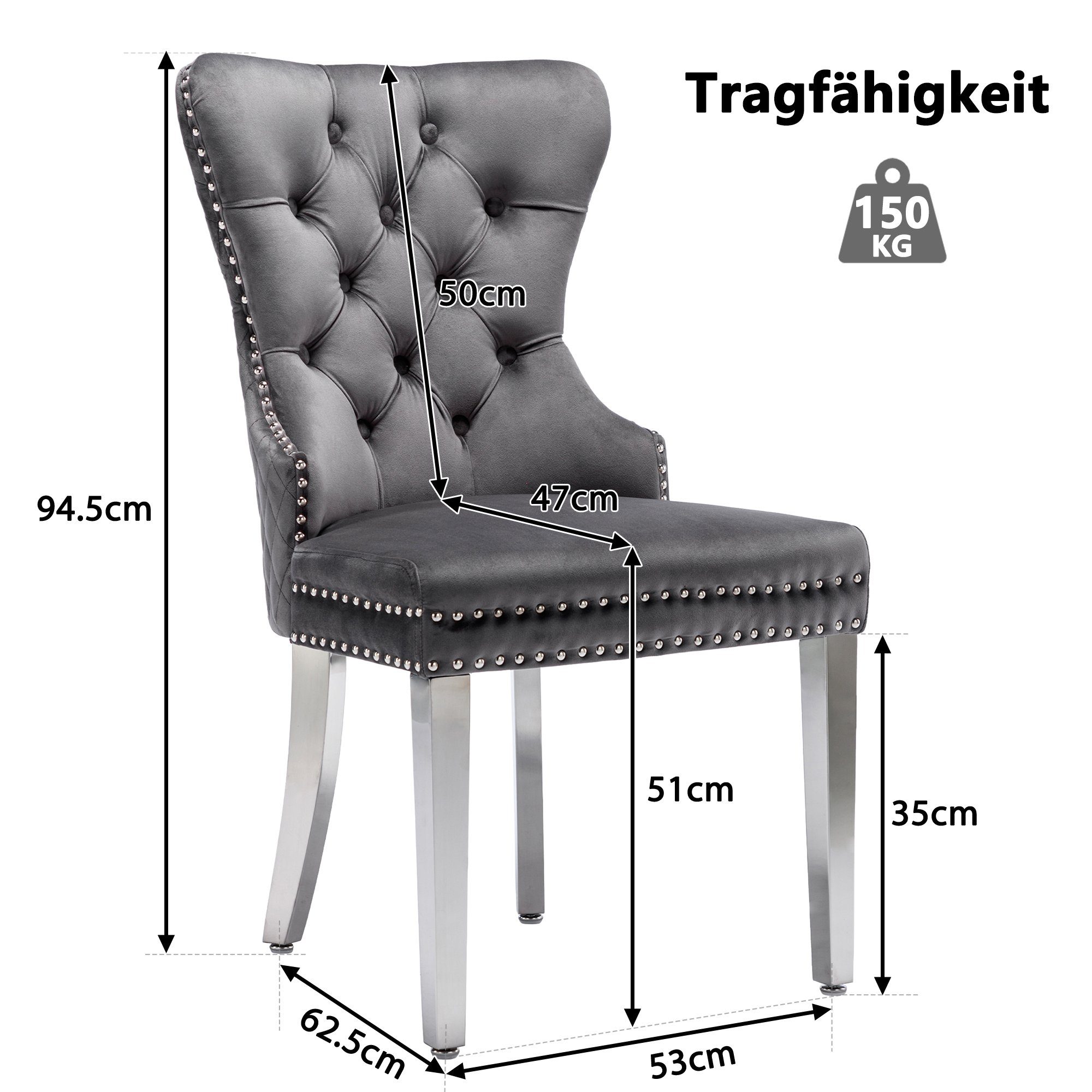 Flieks Esszimmerstuhl (2 St), 2er Set Polsterstuhl Wohnzimmerstuhl Küchenstühle, Beine aus Edelstahl