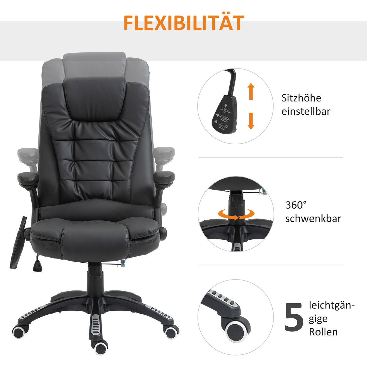 HOMCOM Bürosessel mit Massage,Wärme-Funktion