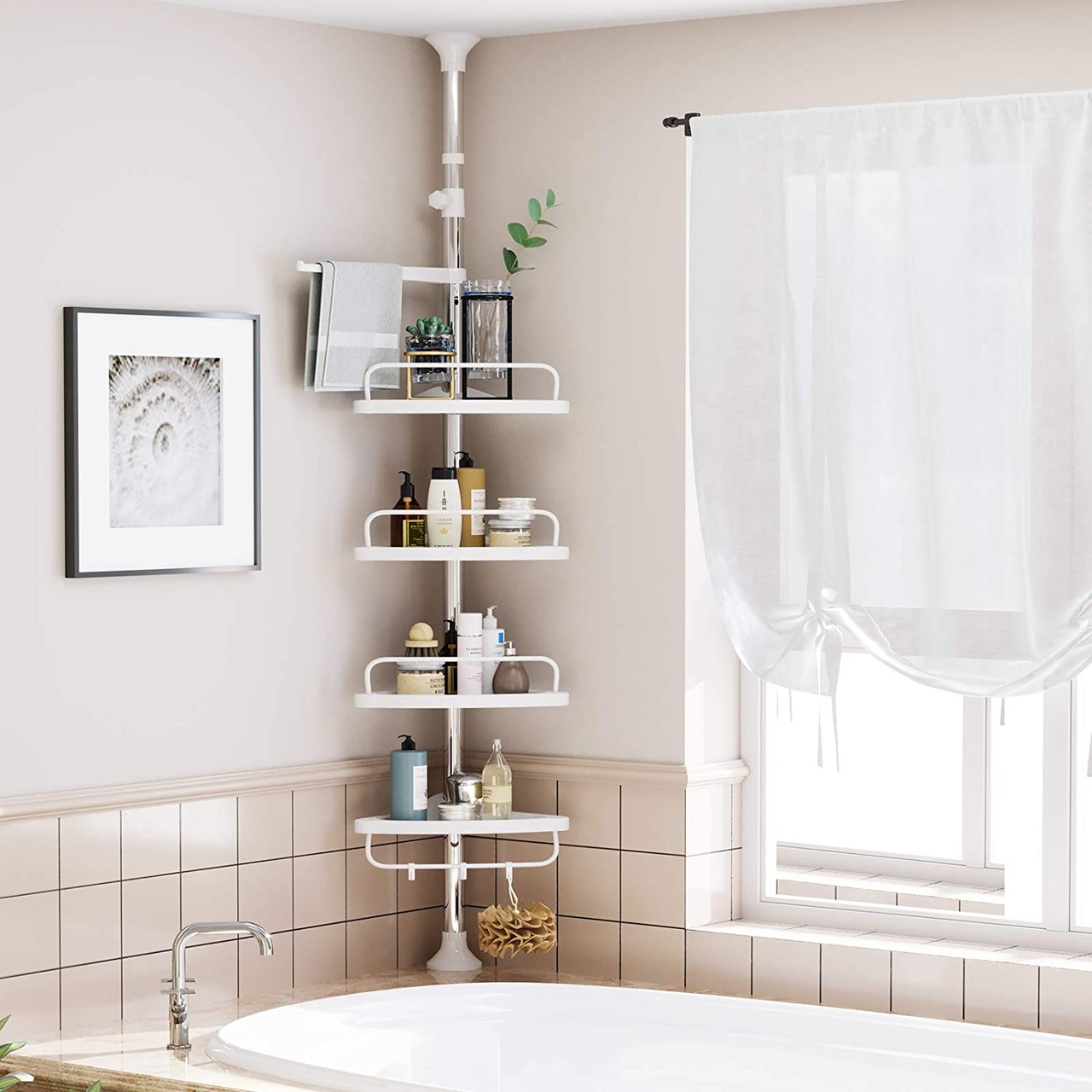 Songmics Verstellbare Badezimmer-Eckablage, 95–300 cm