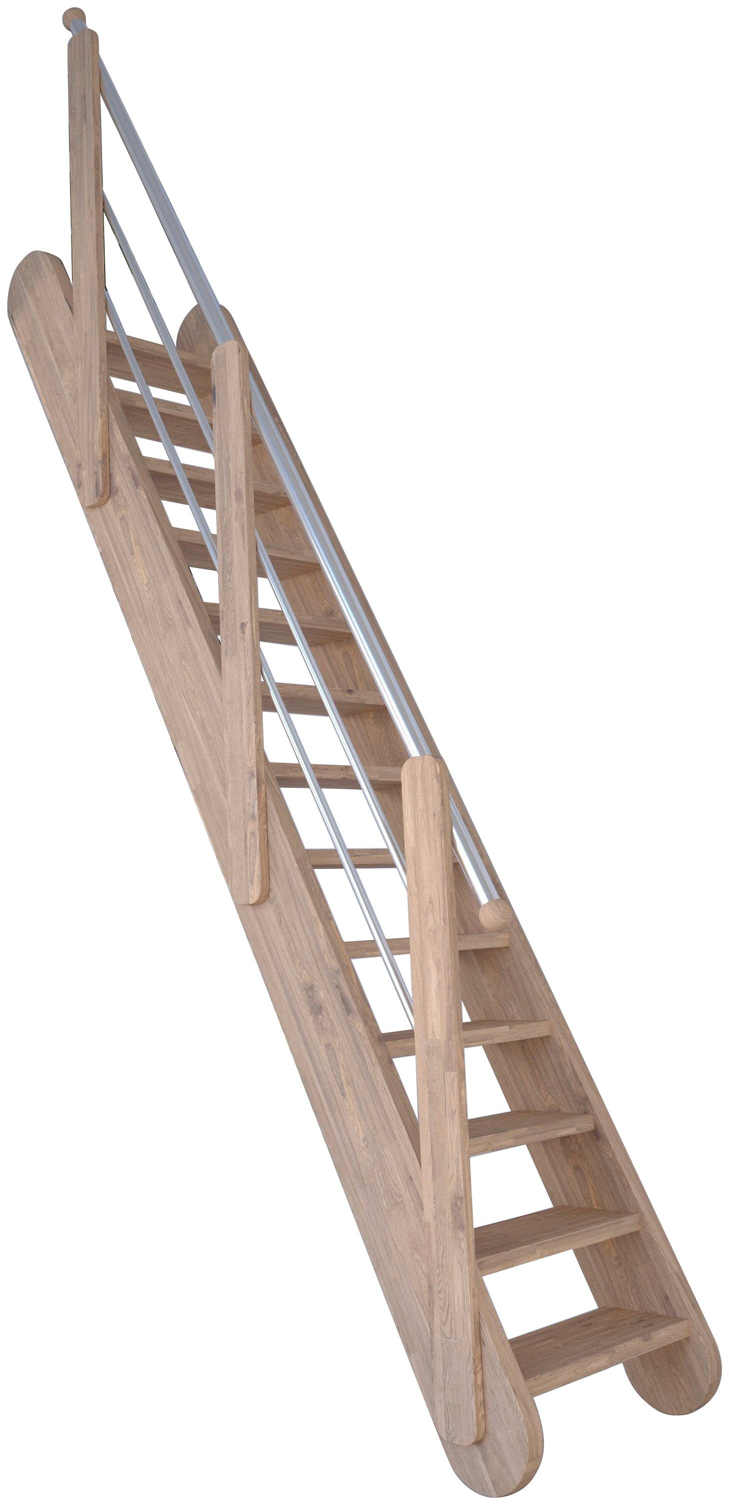 Starwood Raumspartreppe Massivholz Samos, Holz-Edelstahl, Stufen offen, Durchgehende Wangenteile