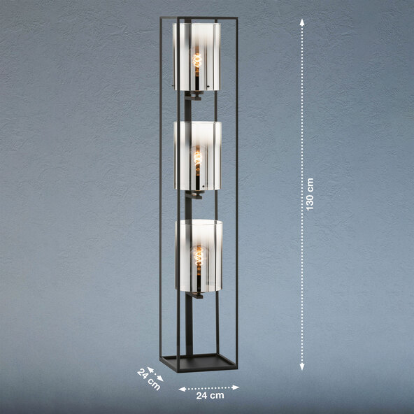 Stehleuchte Samu Stahl/Rauchglas E27, 3-flammig