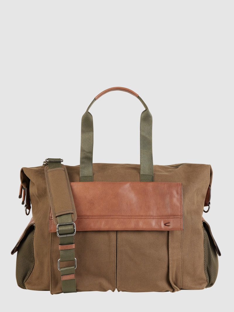 Weekender mit Leder-Anteil in khaki