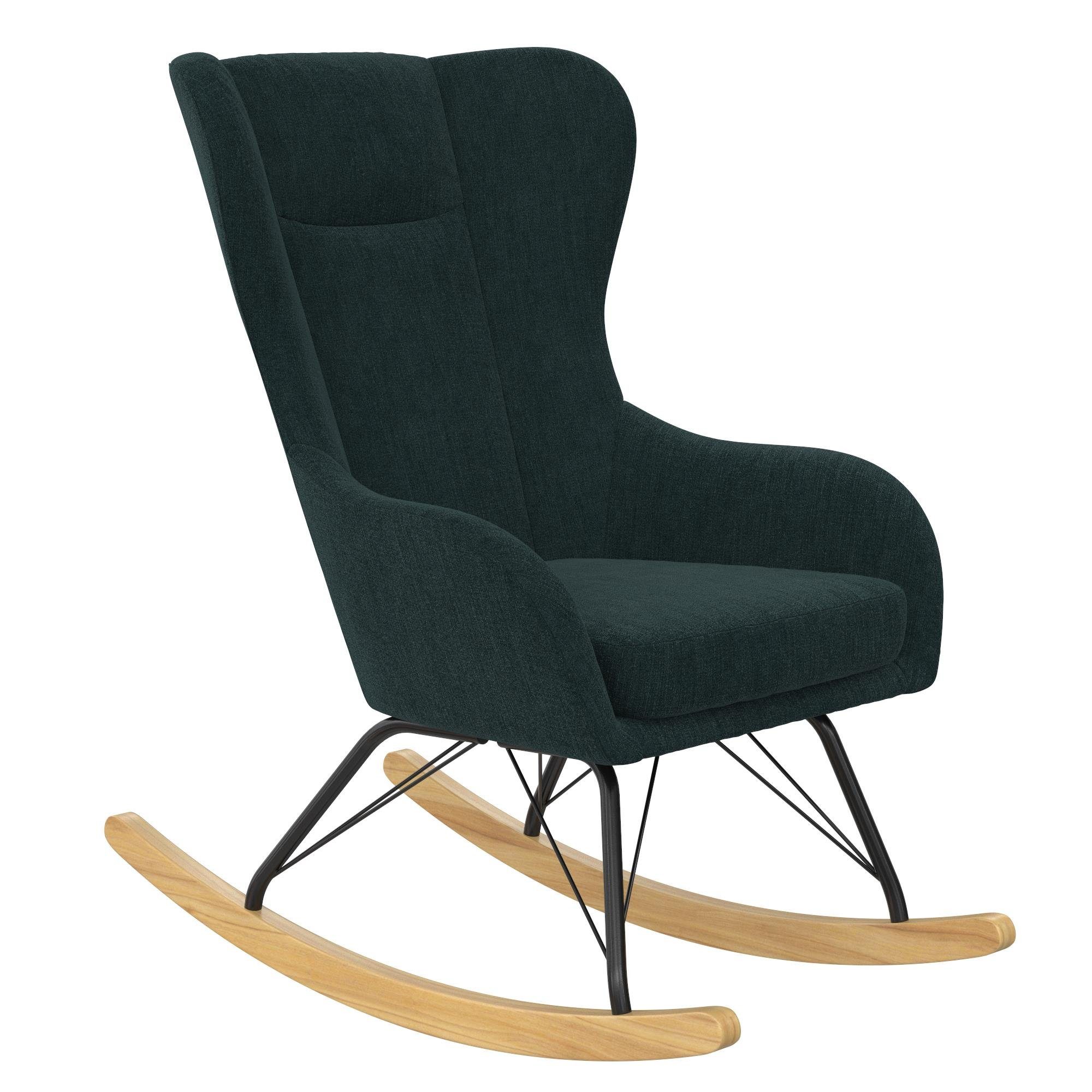 loft24 Schaukelstuhl Harper (1 St), Schaukelsessel mit Stoffbezug, Massivholzbeine, Sitzthöhe 48 cm