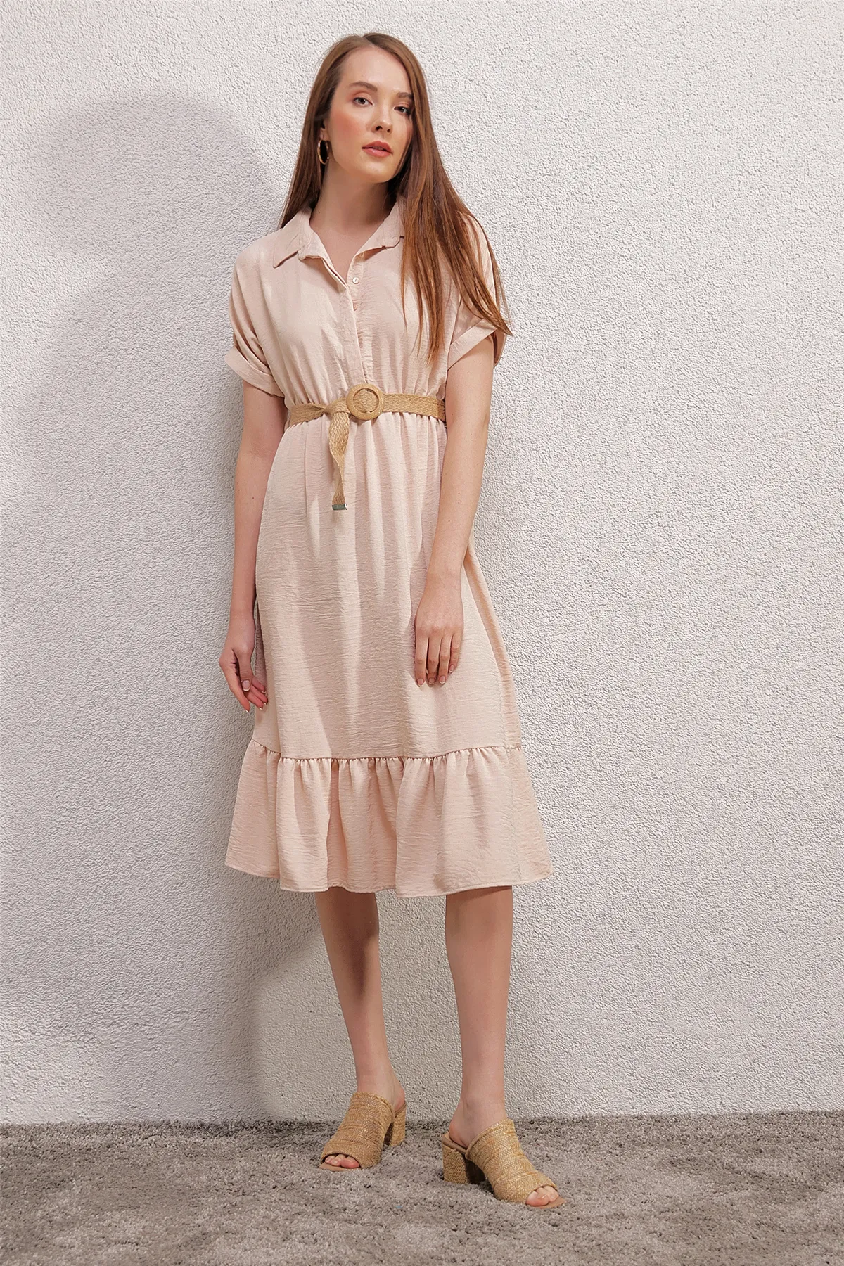 Bigdart  2292 Kleid mit Gürtel – Creme