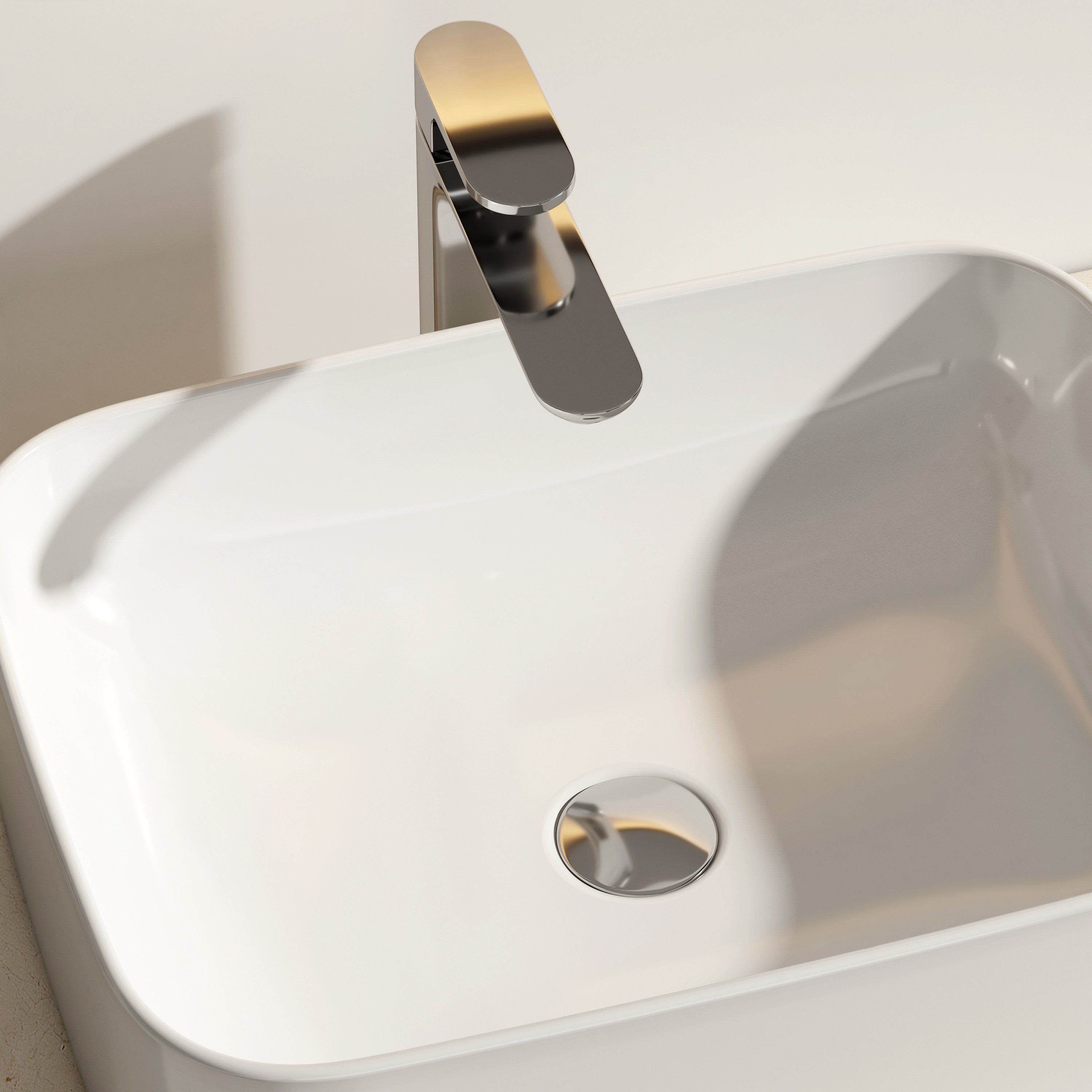 EMKE Aufsatzwaschbecken Eckiger Waschbecken Keramik Waschbecken Waschtisch Weiß Glänzend