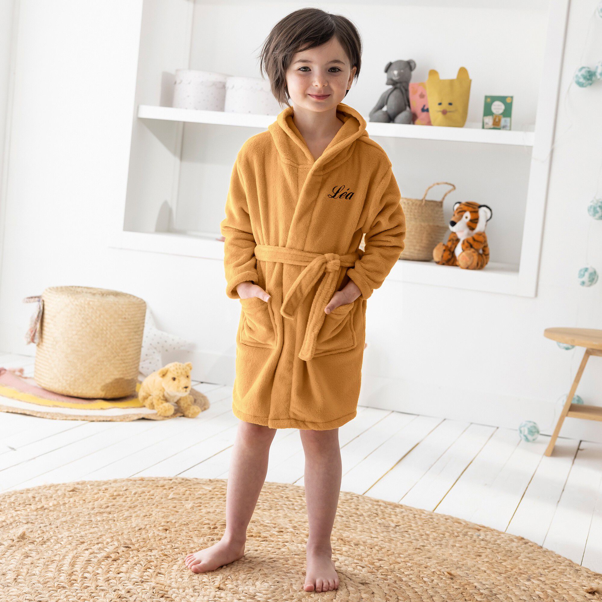 Peignoir de bain enfant à capuche personnalisable ours microfibre