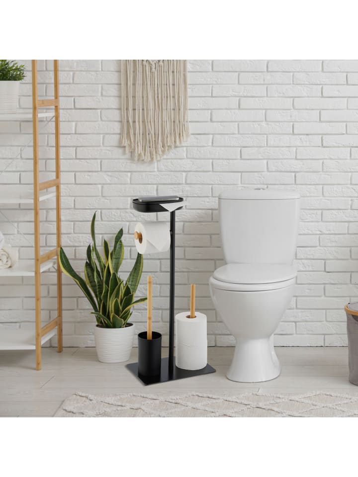relaxdays WC Garnitur in Schwarz/ Natur - (B)30 x (H)66,5 x (T)20 cm günstig kaufen onesize